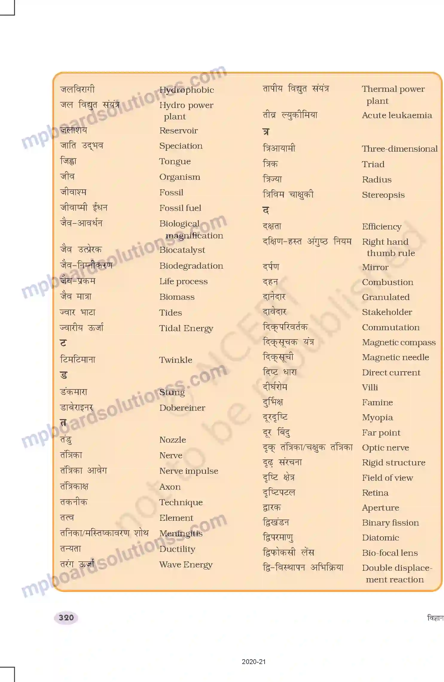 MP Board Book for Class 10 Science पारिभाषिक शब्दावली Image 4