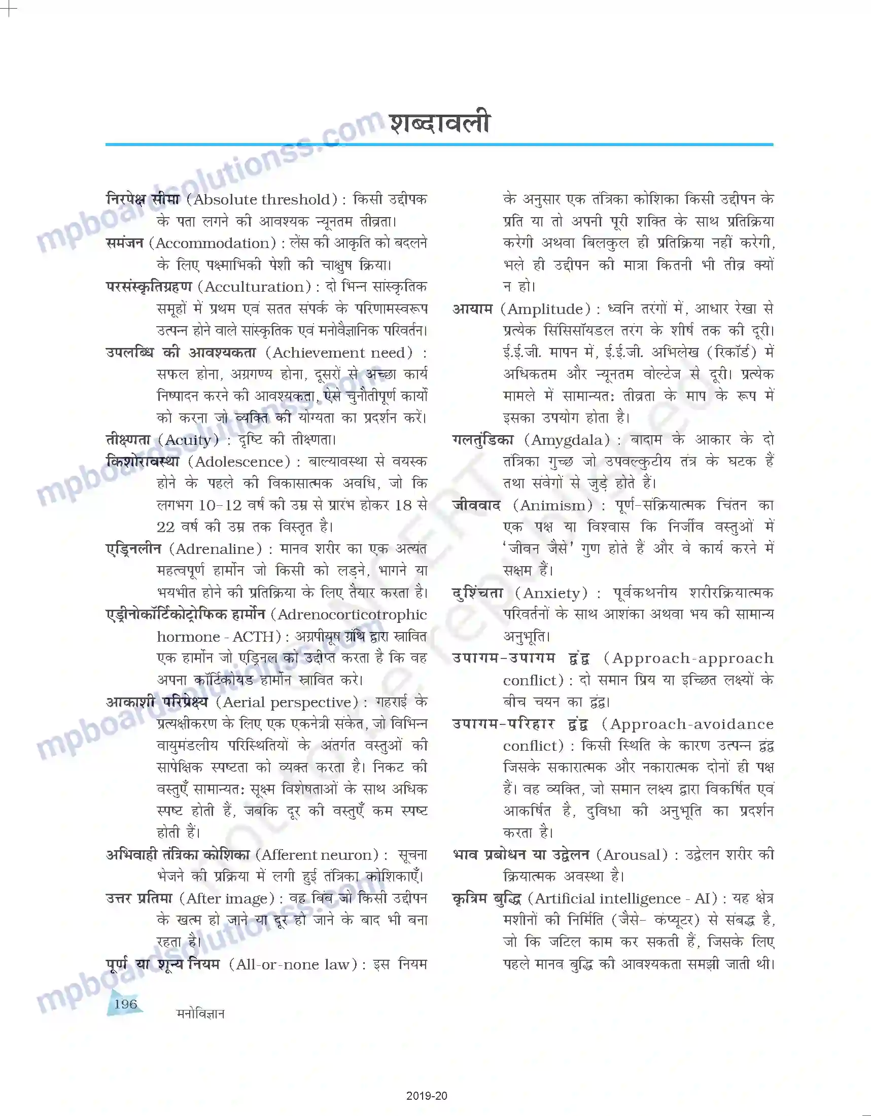MP Board Book for Class 11 Psychology शब्दावली Image 1