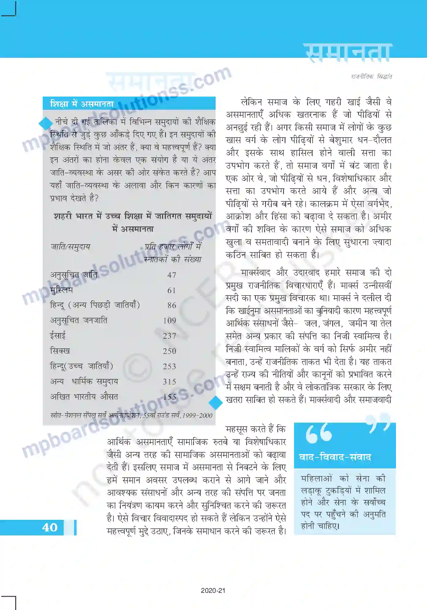 MP Board Book for Class 11 Political Science समानता Image 10