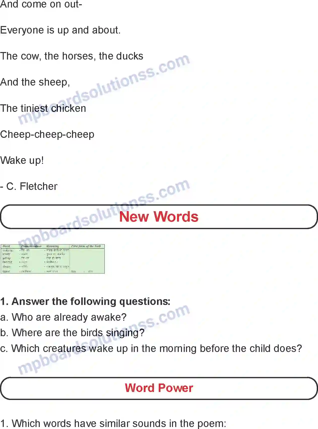 MP Board Book for Class 4 English Wake Up Image 2