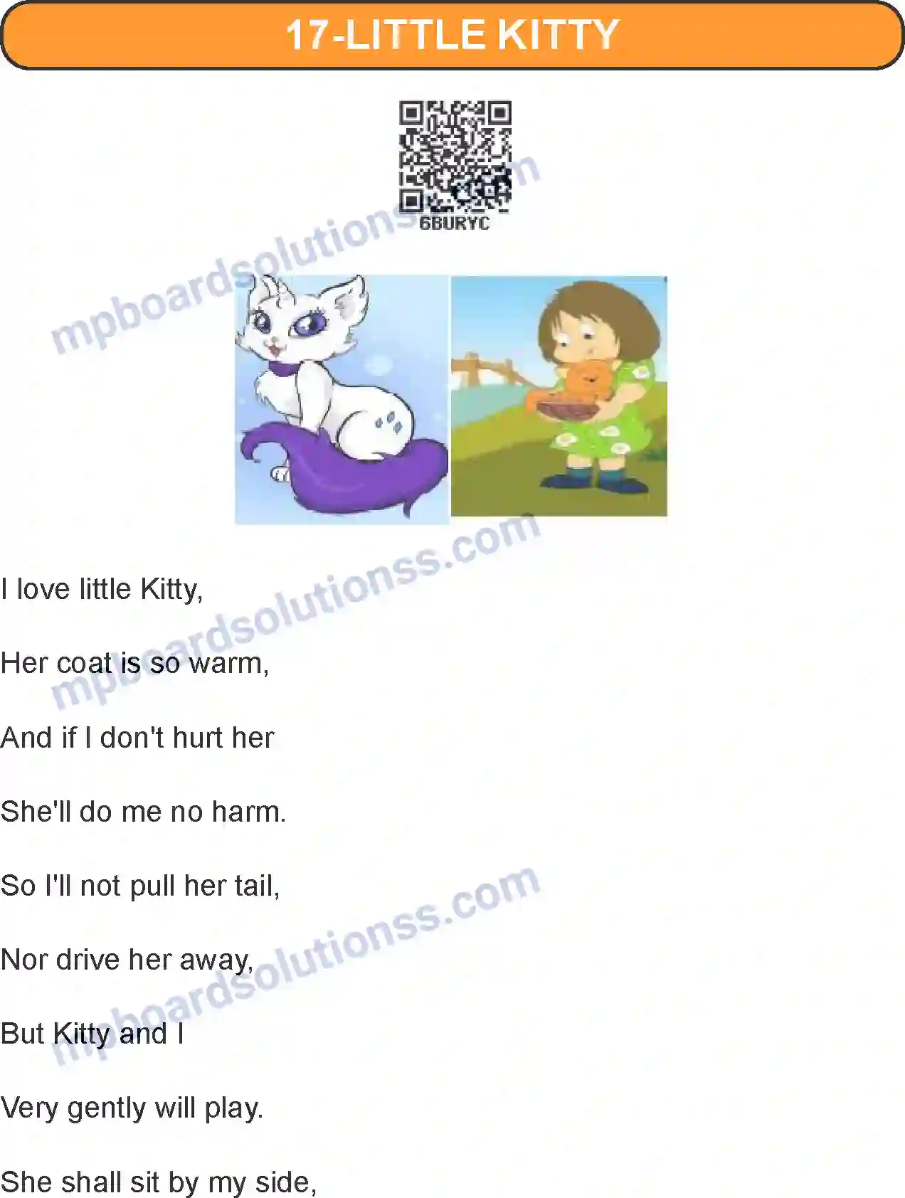 MP Board Book for Class 4 English Little Kitty Image 1