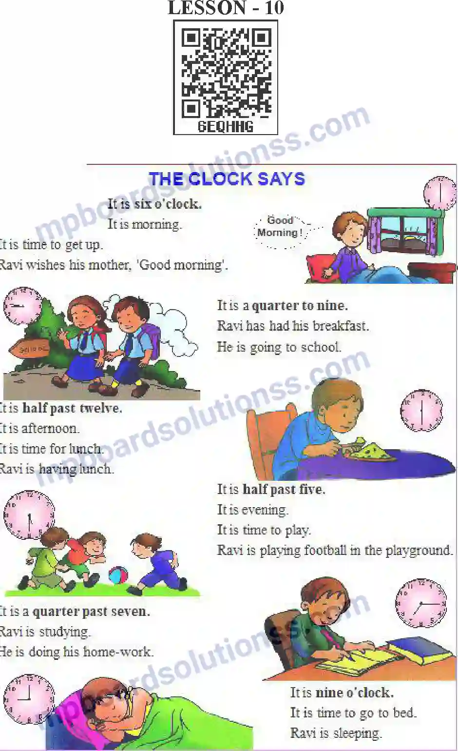 MP Board Book for Class 5 English The Clock Says Image 1