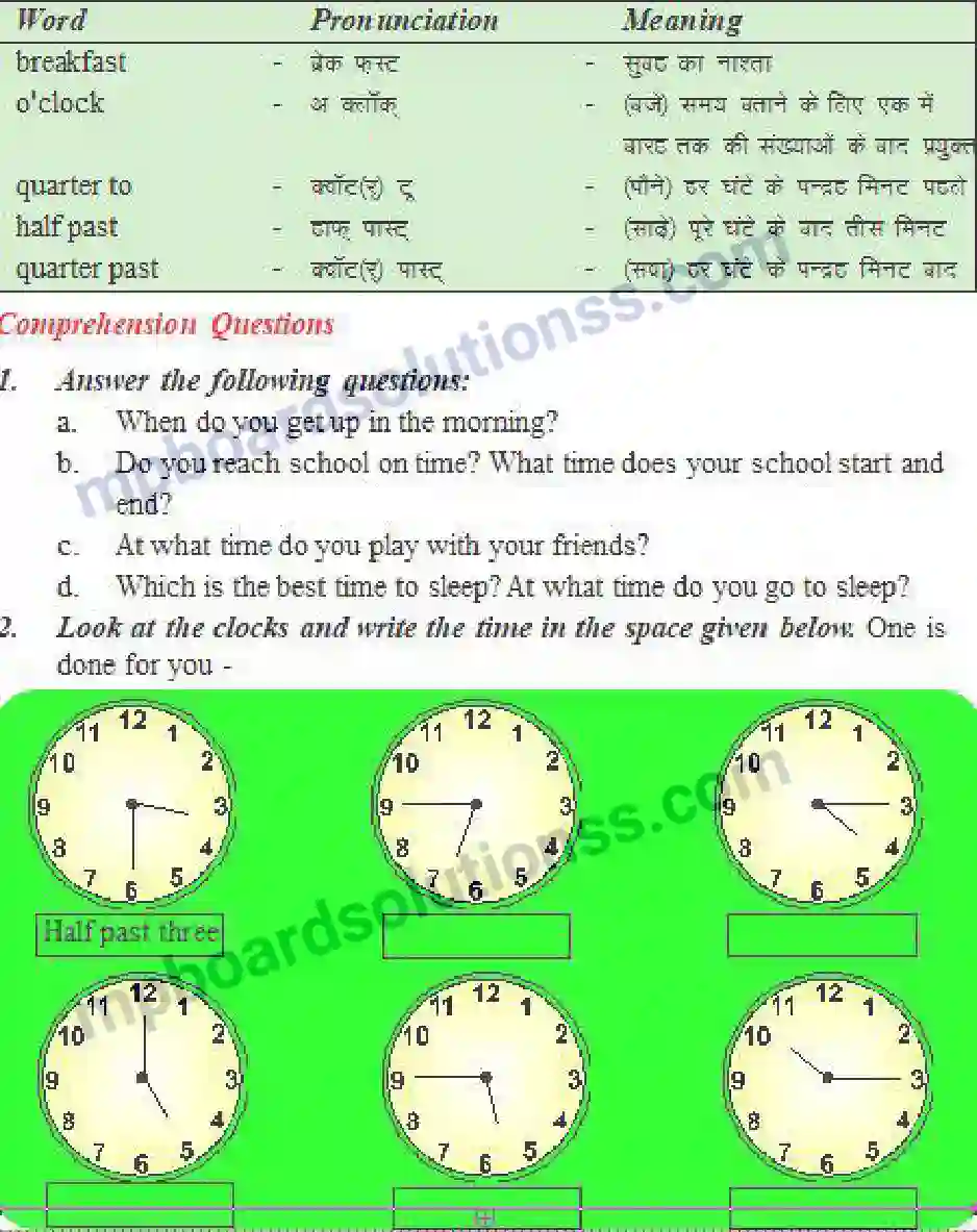 MP Board Book for Class 5 English The Clock Says Image 2