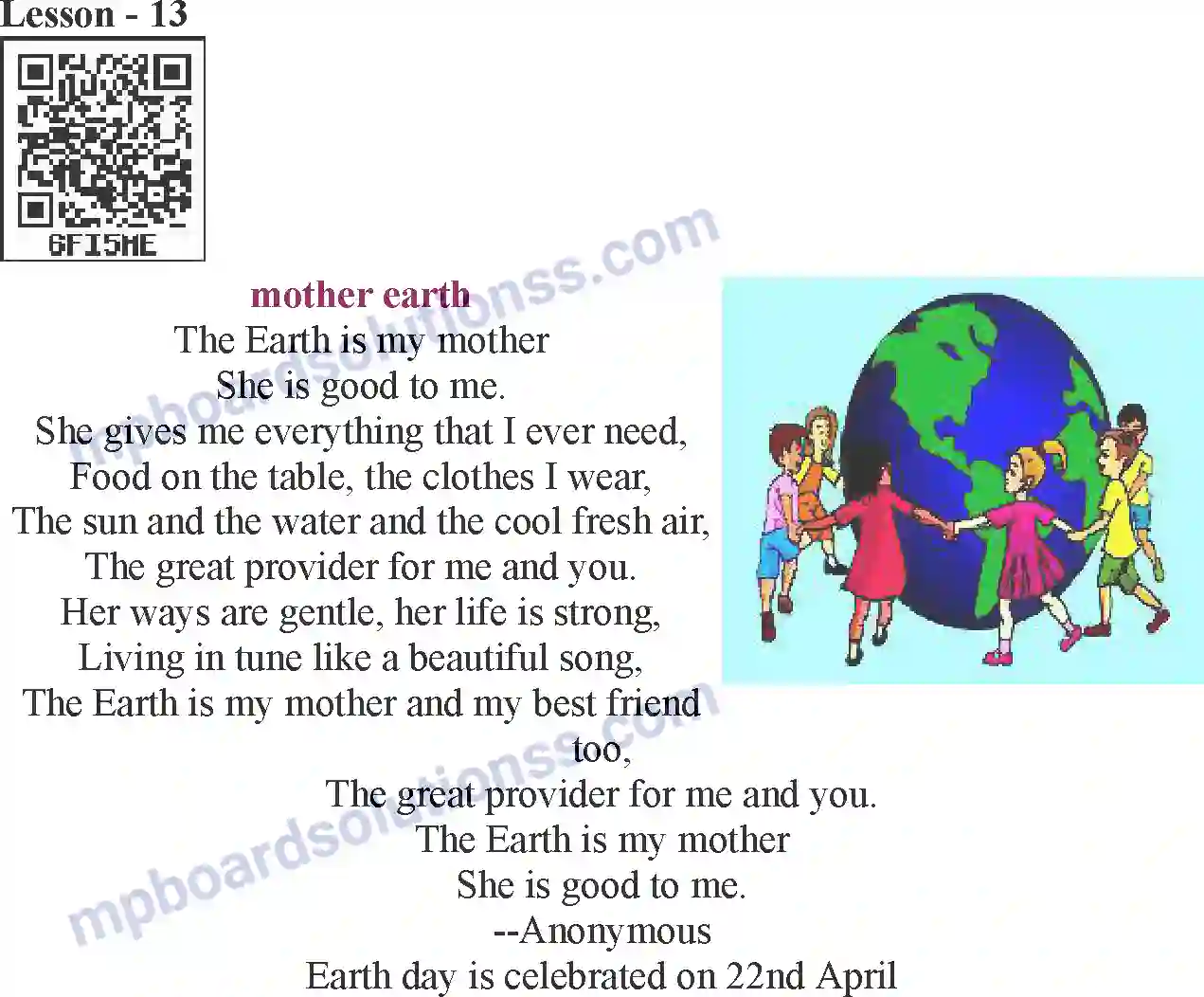 MP Board Book for Class 5 English Mother Earth Image 1