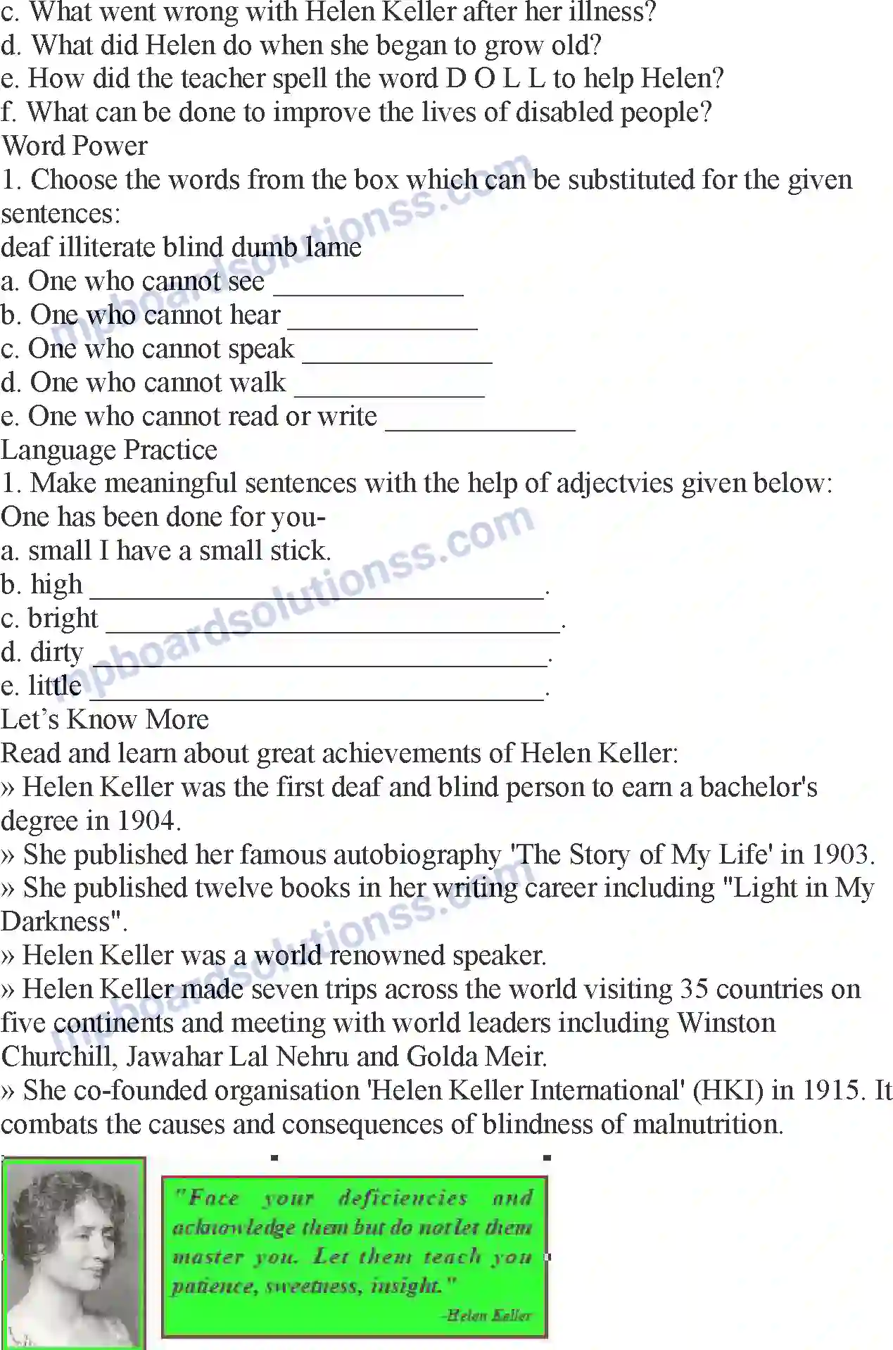 MP Board Book for Class 5 English Helen Keller Image 3