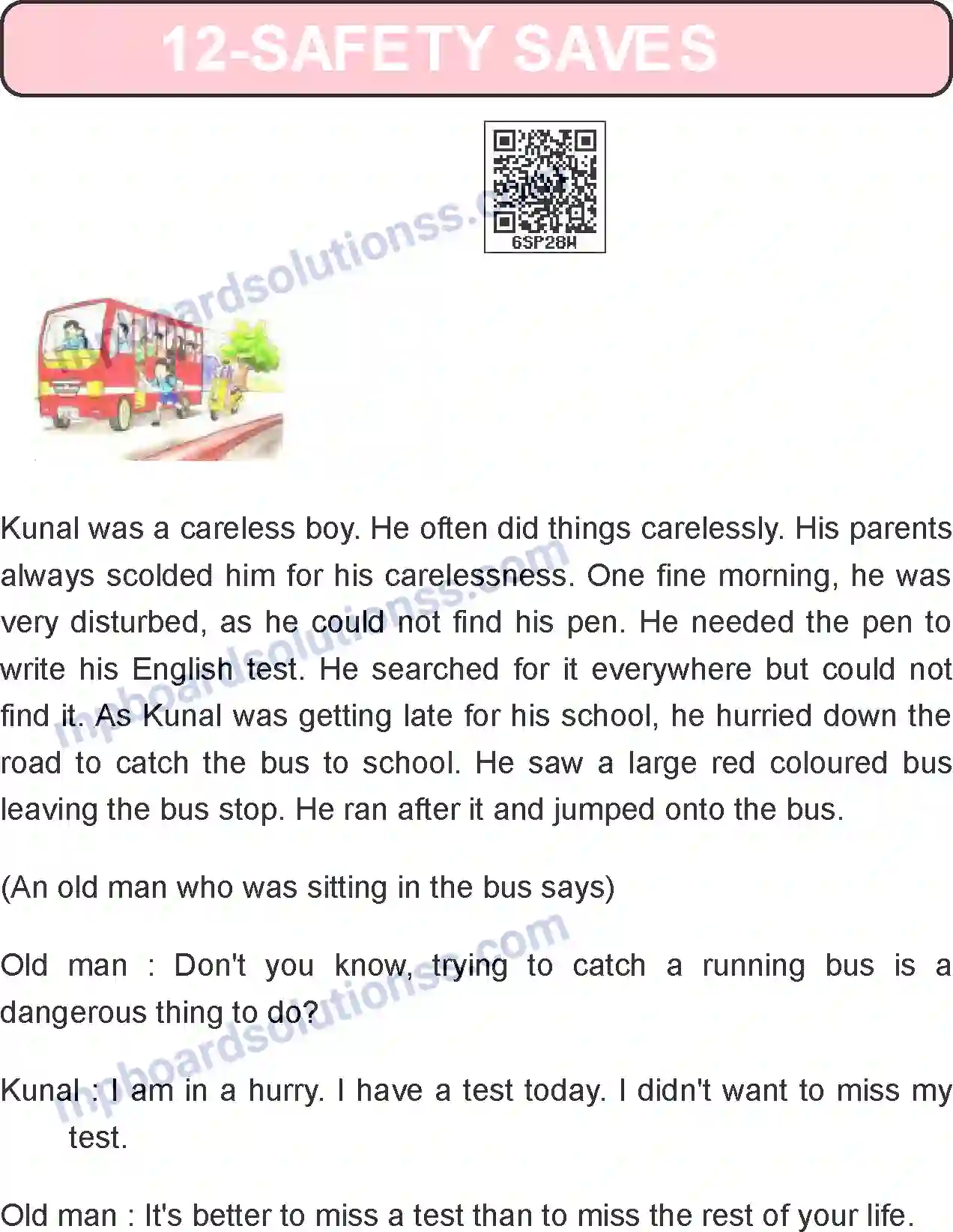 MP Board Book for Class 6 English Safety Saves Image 1