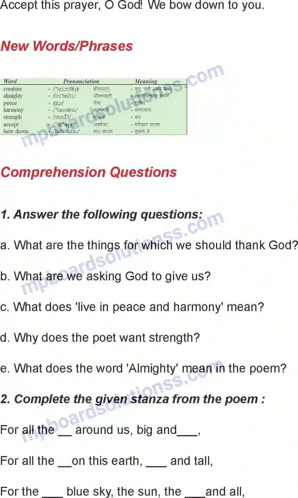 MP Board Book for Class 7 English Thank You God Image 2