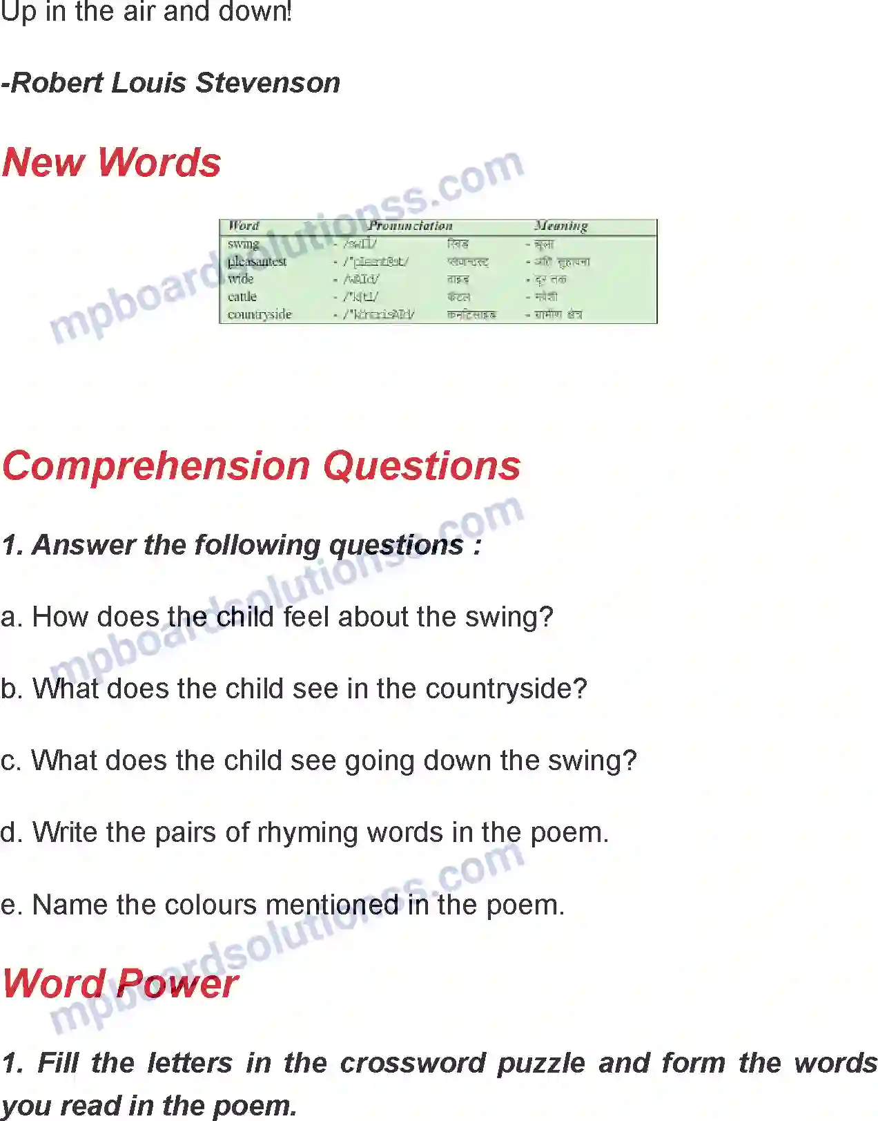 MP Board Book for Class 7 English The Swing Image 2