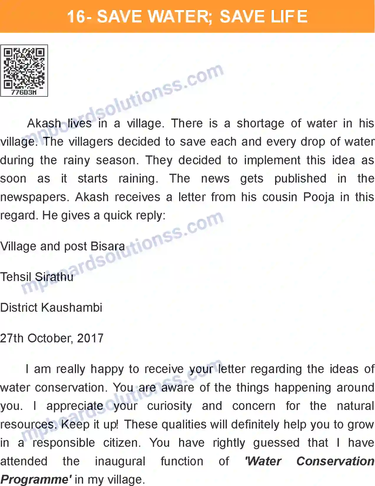 MP Board Book for Class 7 English Save Water; Save Life Image 1