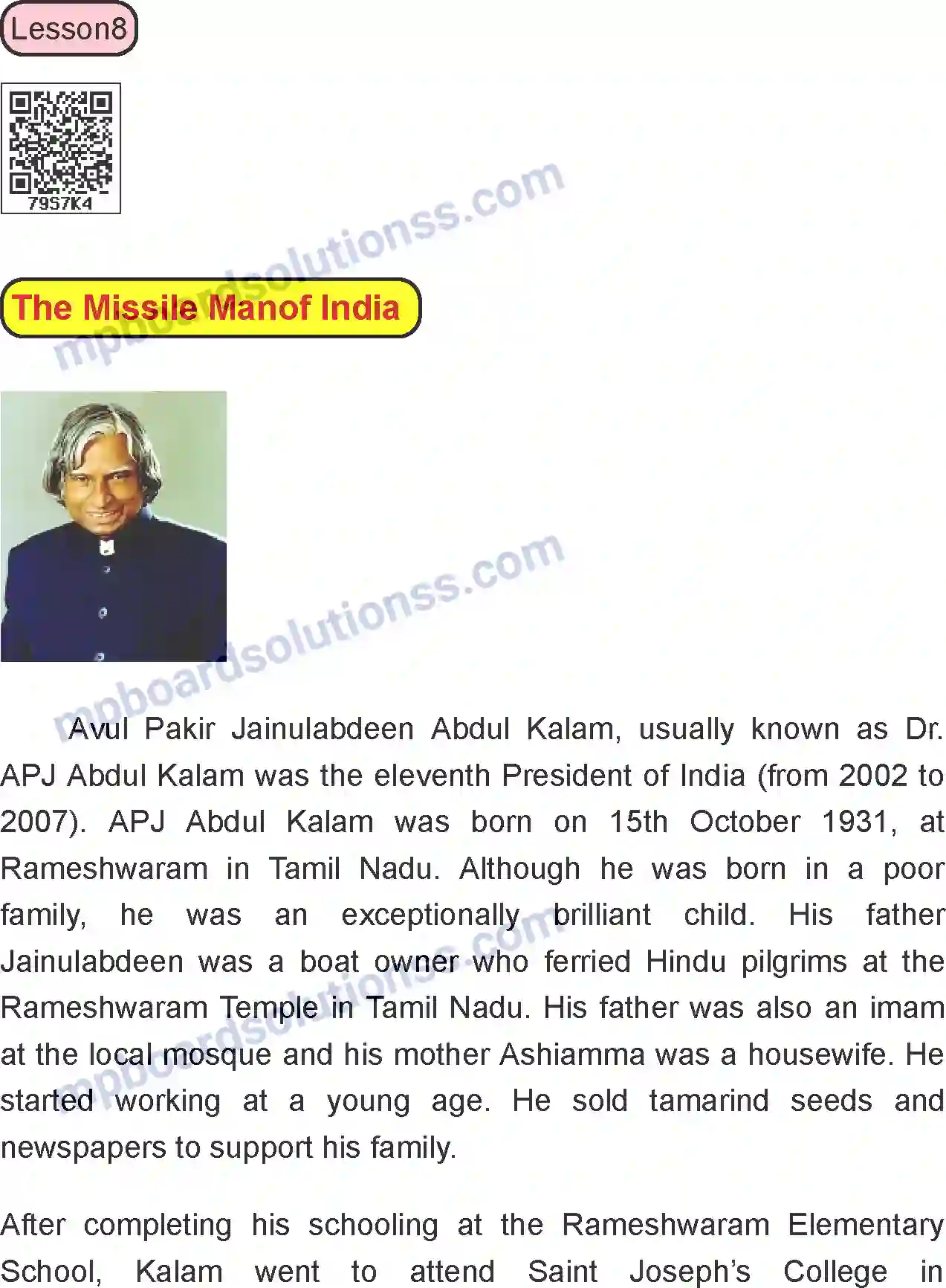 MP Board Book for Class 8 English The Missile Man Of India Image 1