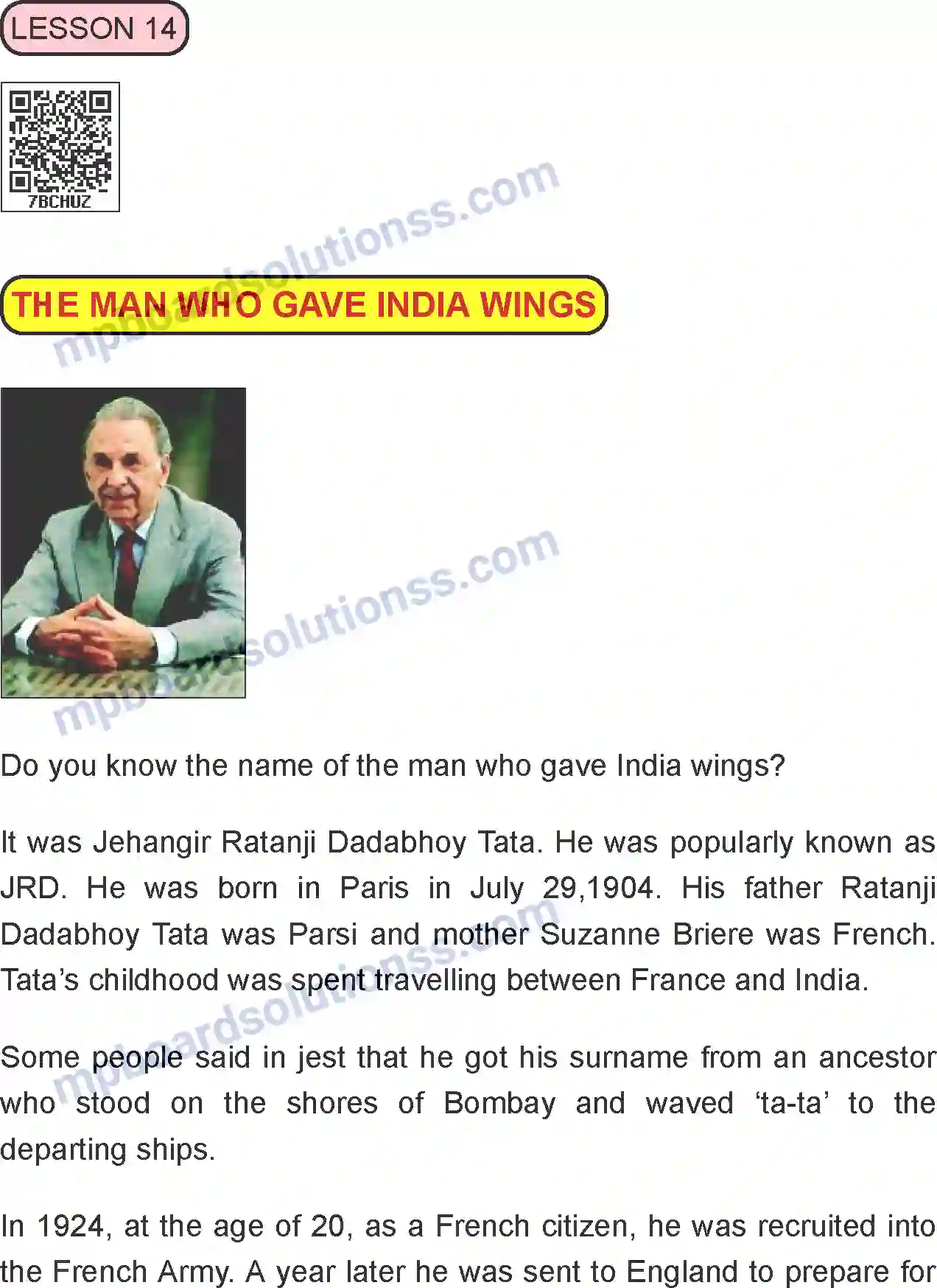 MP Board Book for Class 8 English The Man Who Gave India Wings Image 1