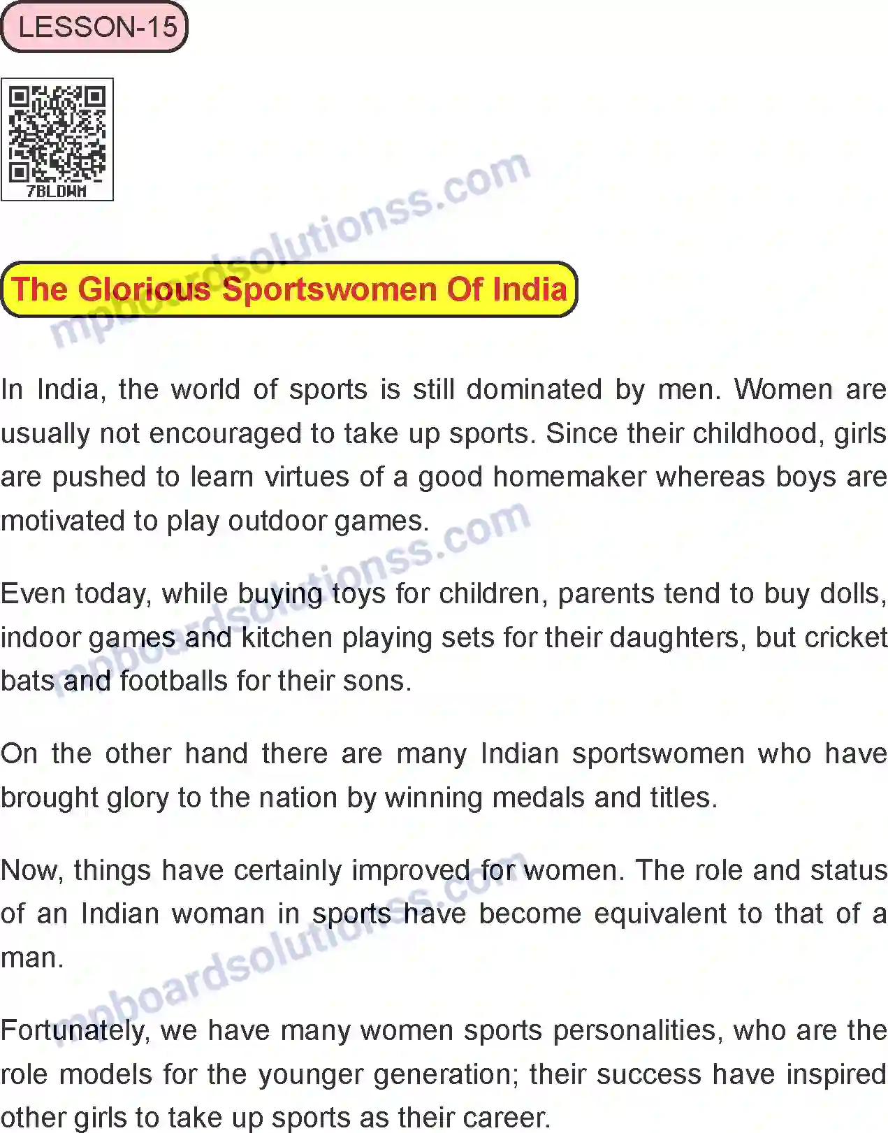 MP Board Book for Class 8 English The Glorious Sportswomen Of India Image 1