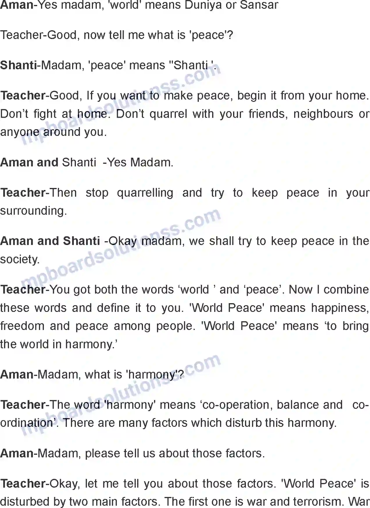 MP Board Book for Class 8 English World Peace Image 2