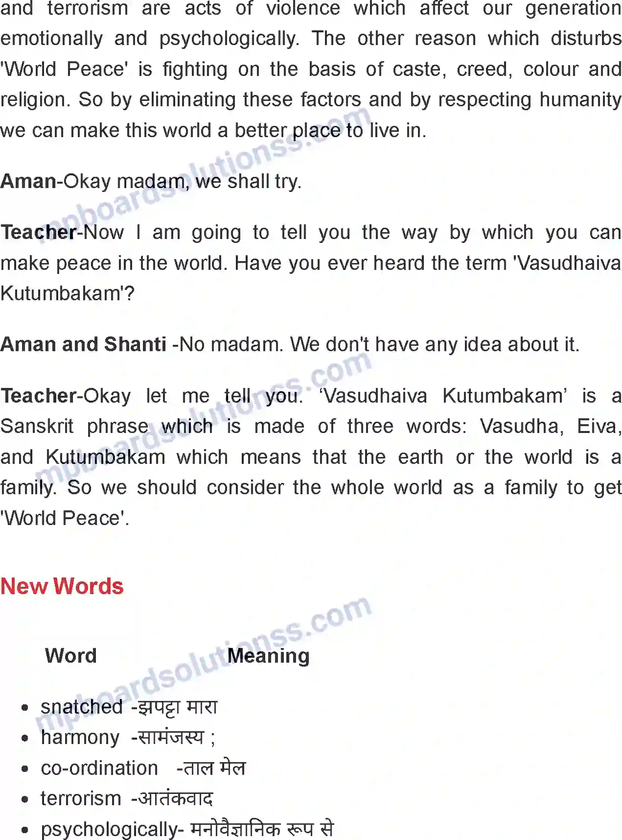 MP Board Book for Class 8 English World Peace Image 3