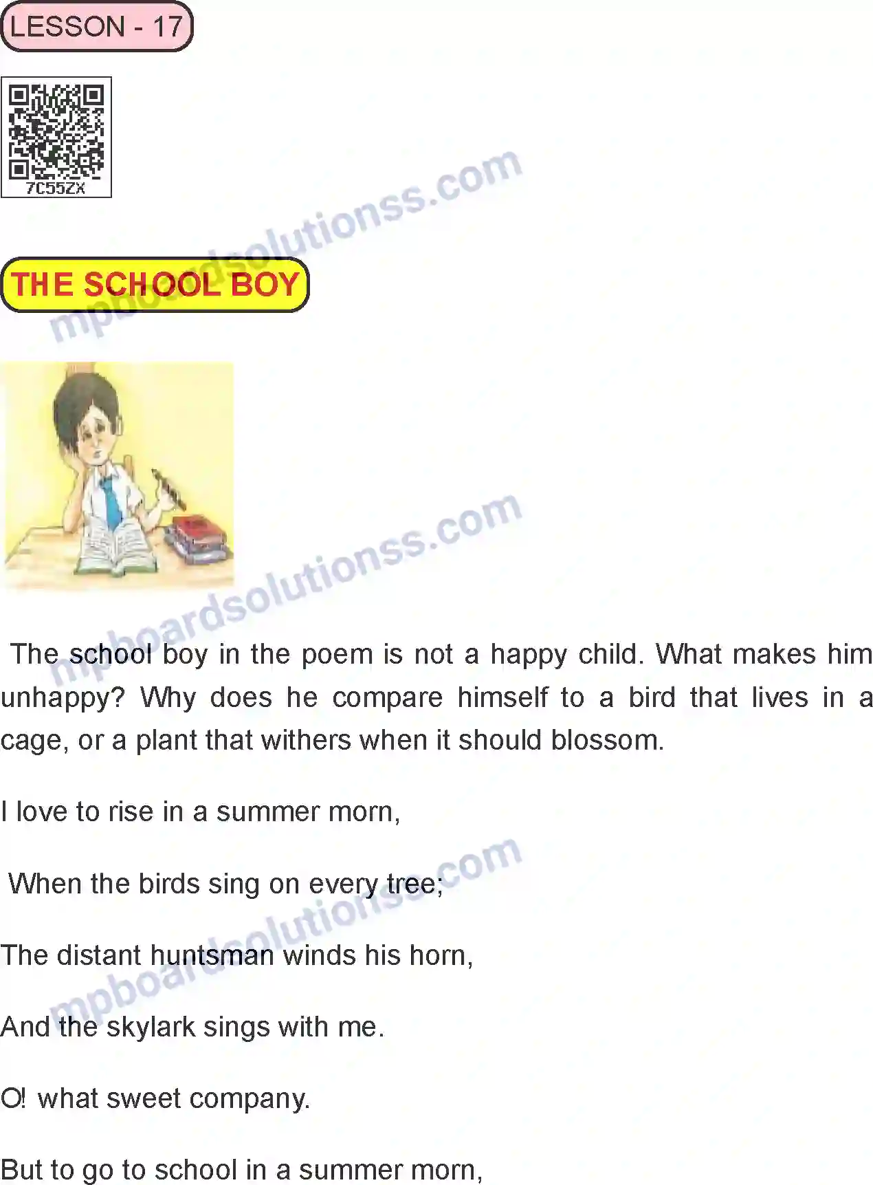MP Board Book for Class 8 English The School Boy Image 1