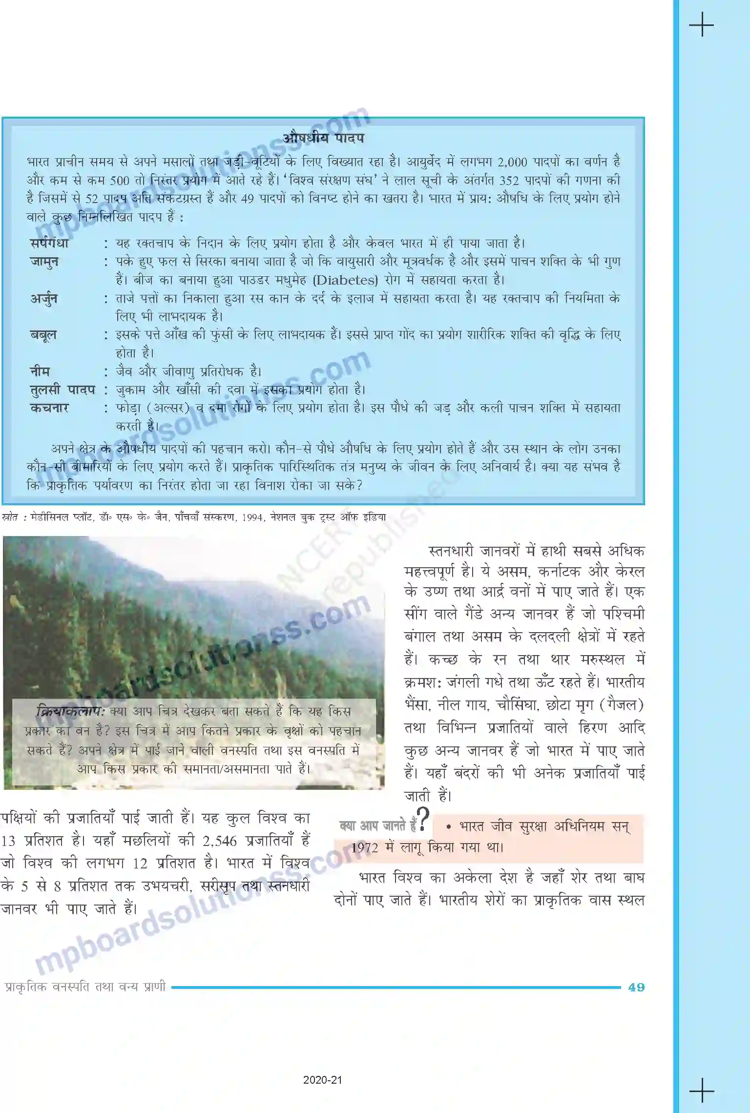 MP Board Book for Class 9 Social Science प्राकृतिक वनस्पति तथा वन्य प्राणी Image 7