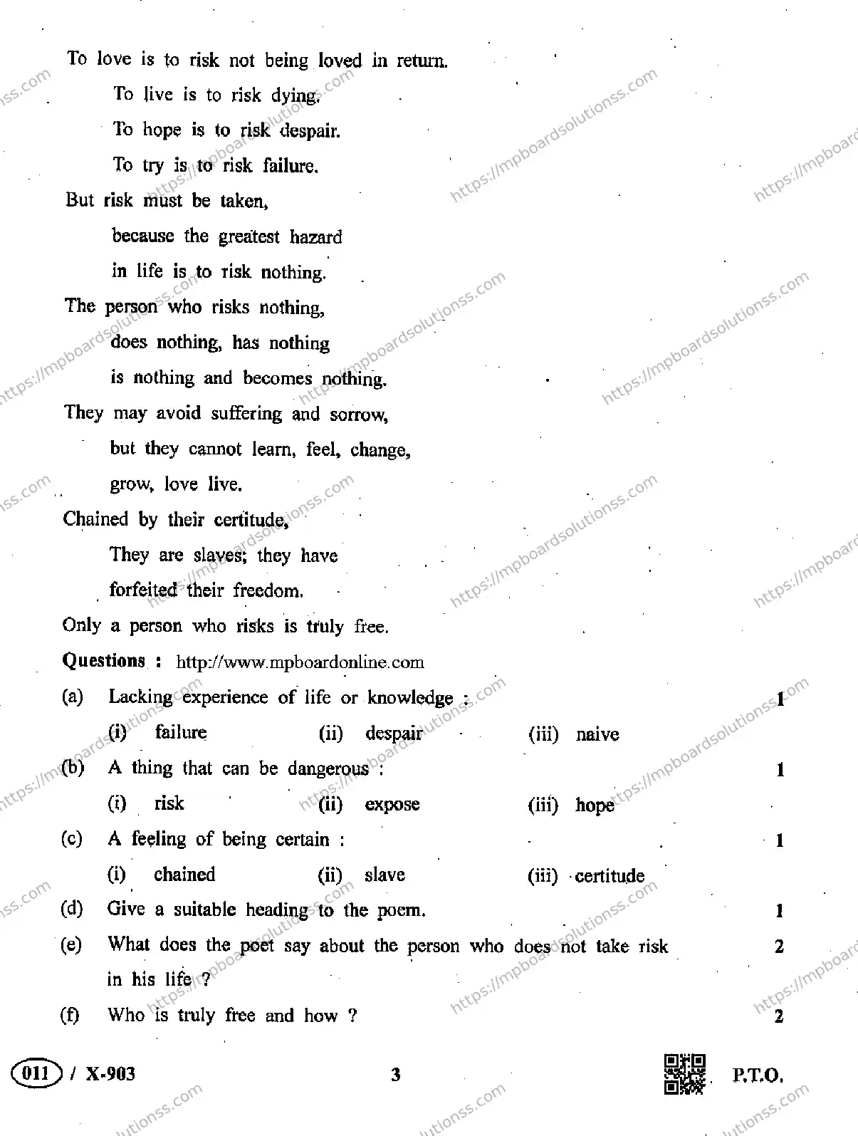 MP Board Class 10 English Special-107549 Final Paper 2019 Image 3
