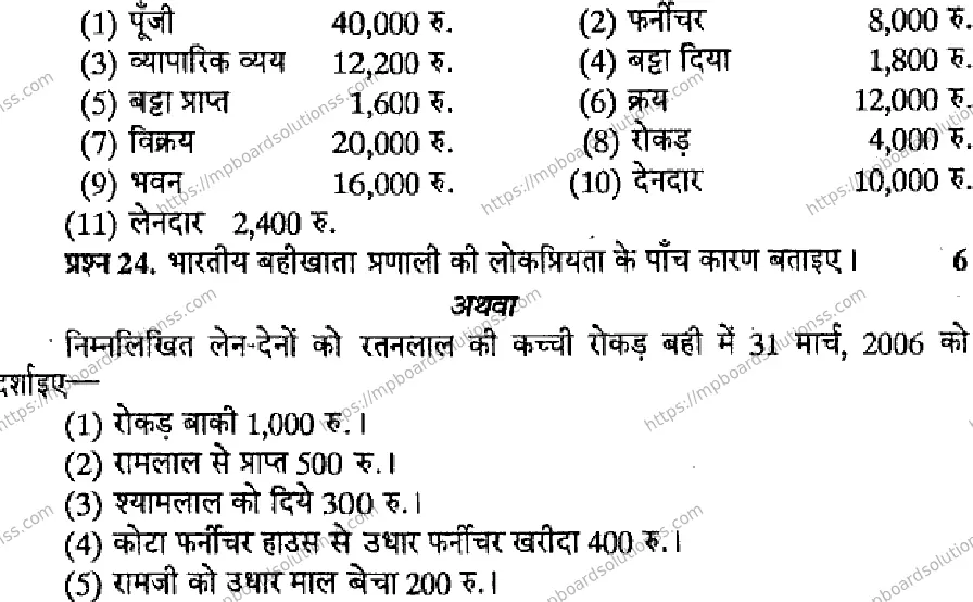MP Board Class 11 Book Keeping & Accountancy HM-615939 Final Paper 2014 Image 5