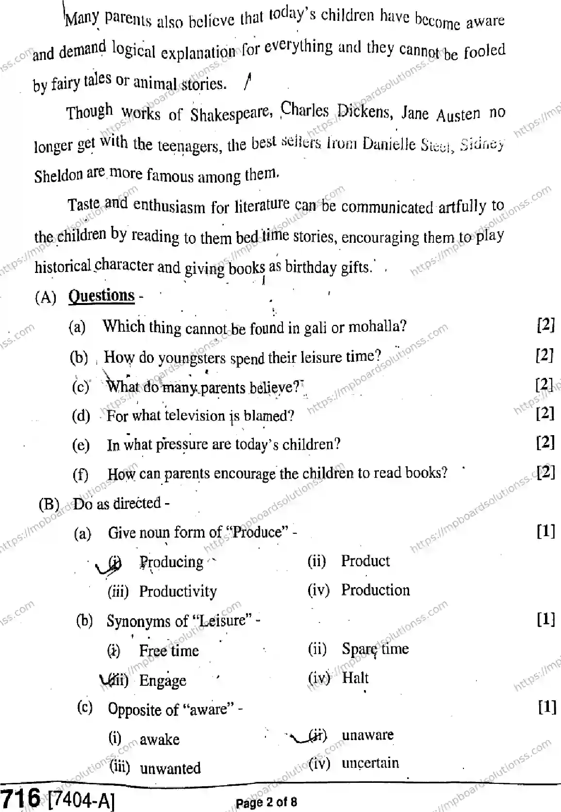 MP Board Class 11 General English-130896 Final Paper 2020 Image 2