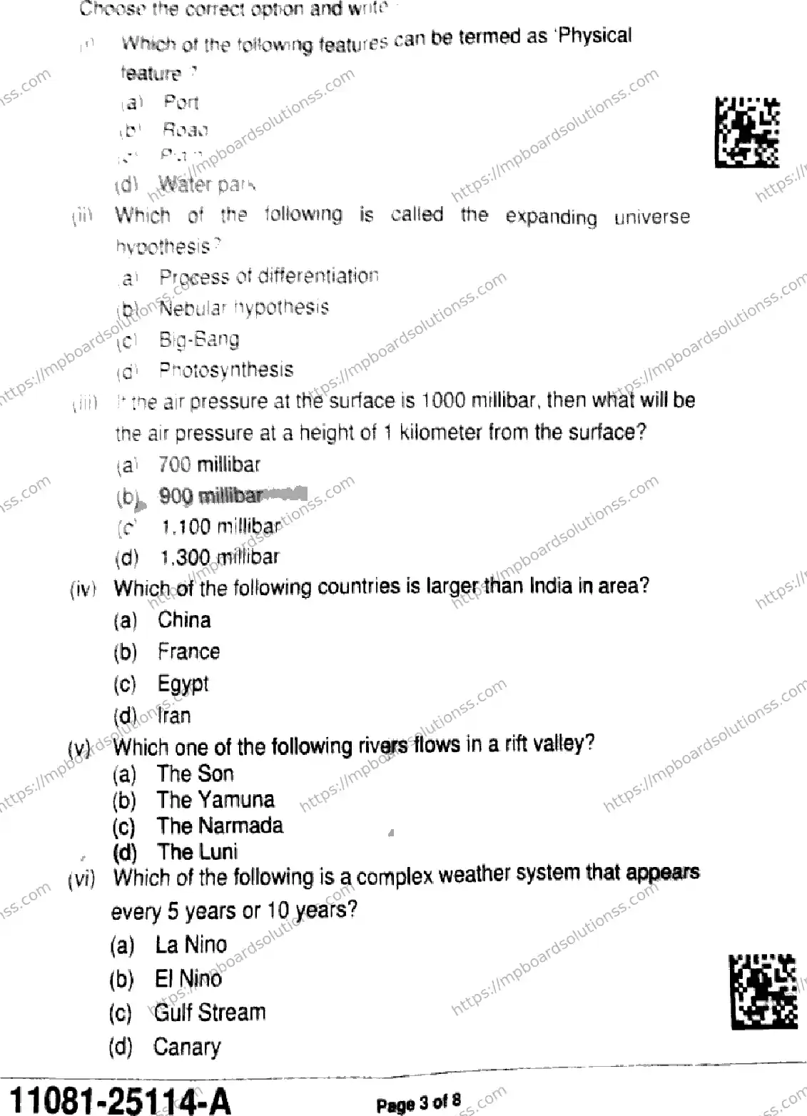 MP Board Class 11 Geography-763529 Final Paper 2025 Image 3