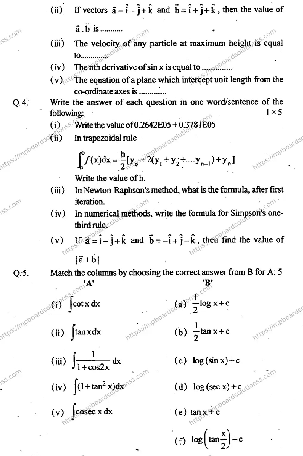 MP Board Class 12 Higher Mathematics EM-377169 Final Paper 2012 Image 3