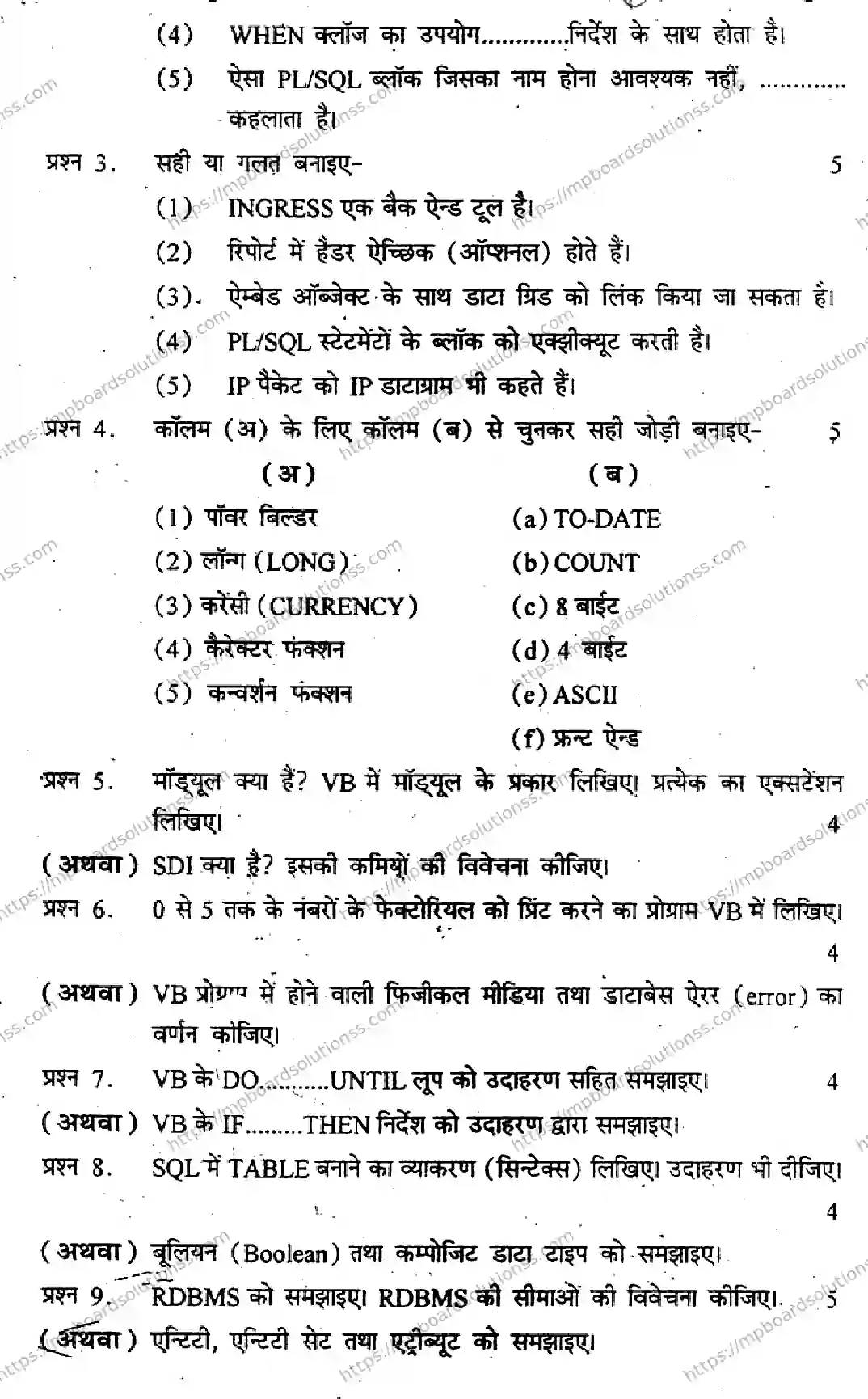 MP Board Class 12 Informatics Practices HM-683841 Final Paper 2012 Image 2