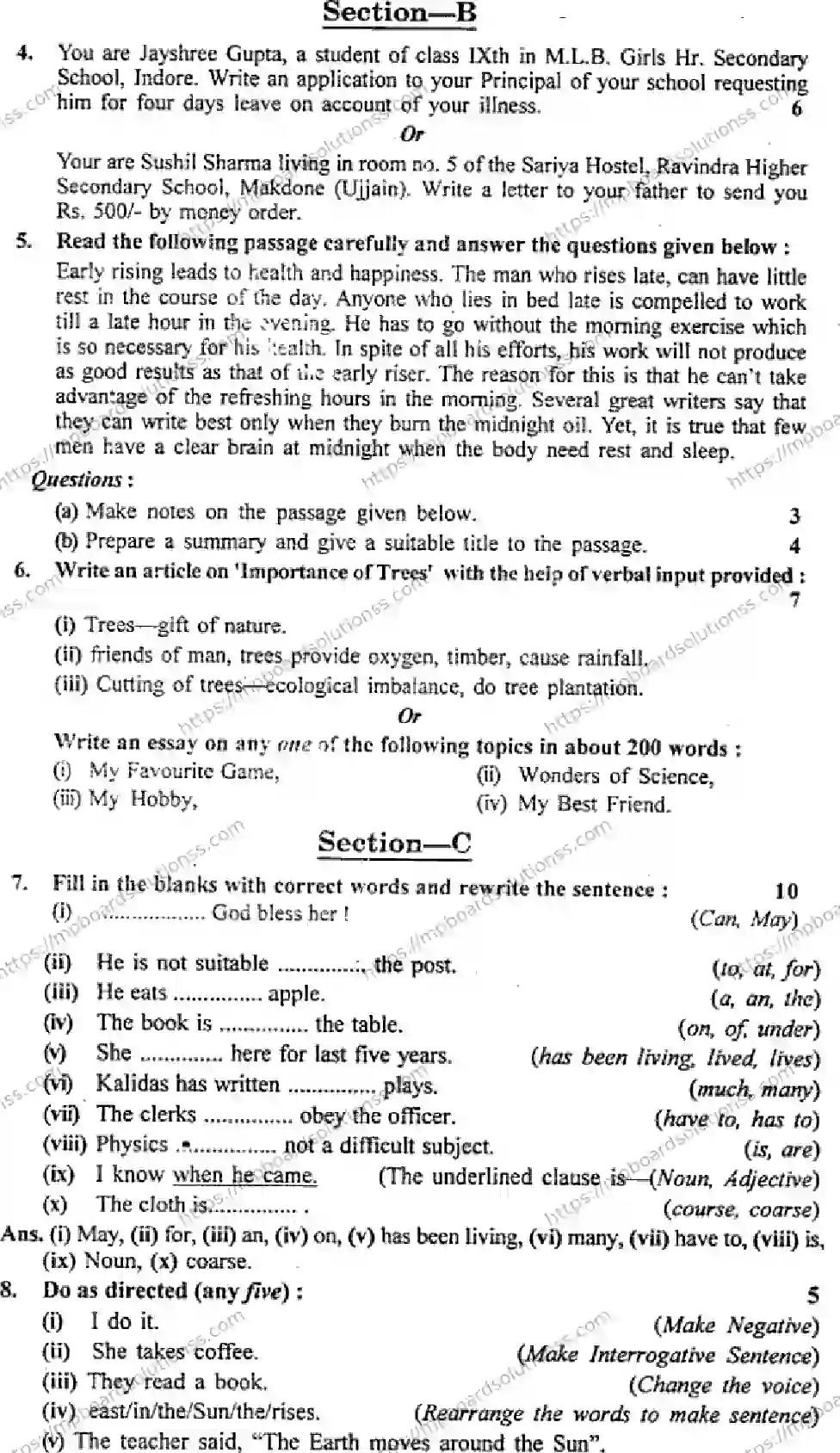 MP Board Class 9 English General-511304 Final Paper 2014 Image 2