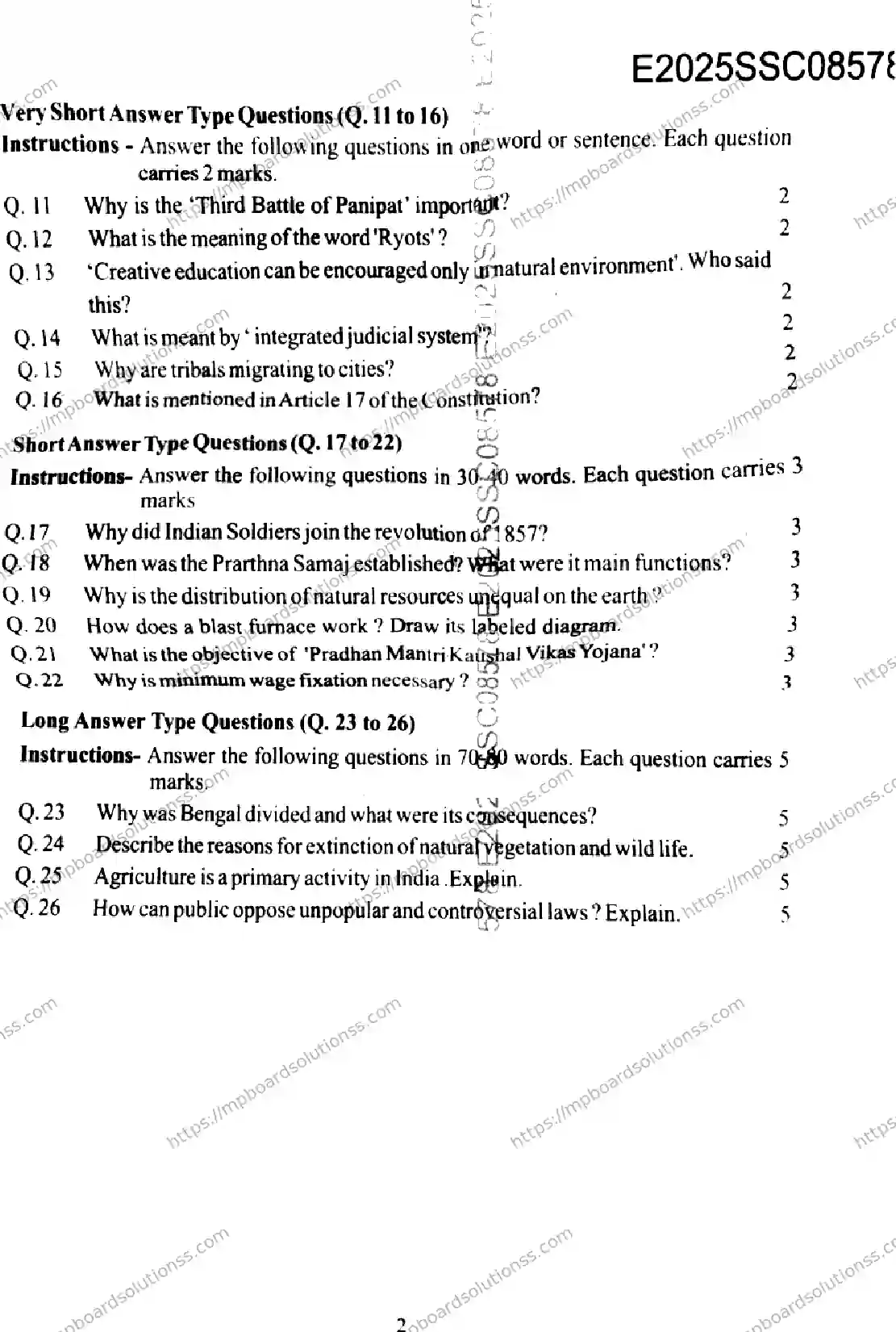 MP Board Class 9 Social Science-233290 Final Paper 2025 Image 2