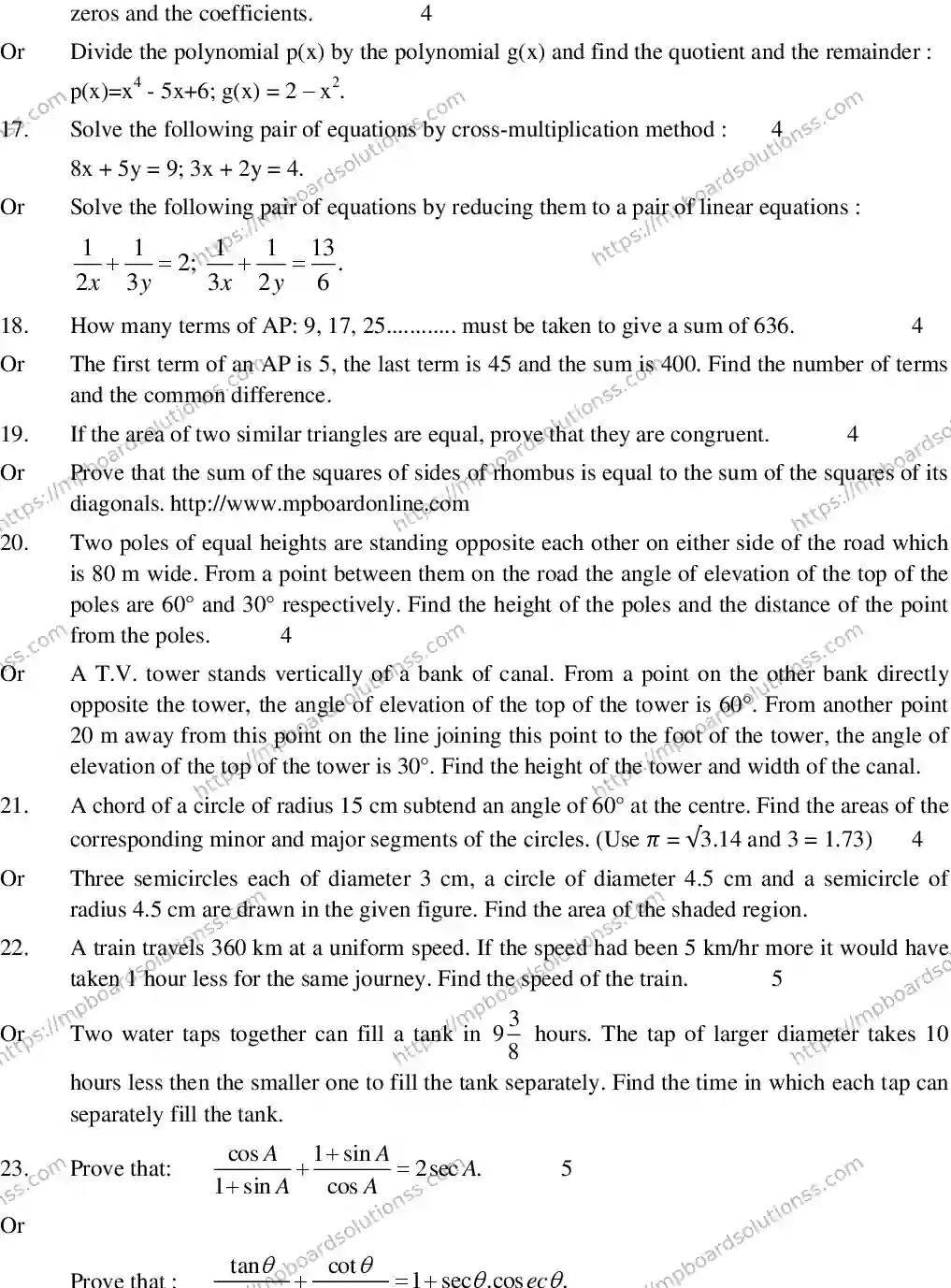 MP Board CLASS 10 EM-MATHEMATICS-SET-1 2020 Sample Paper Image 4