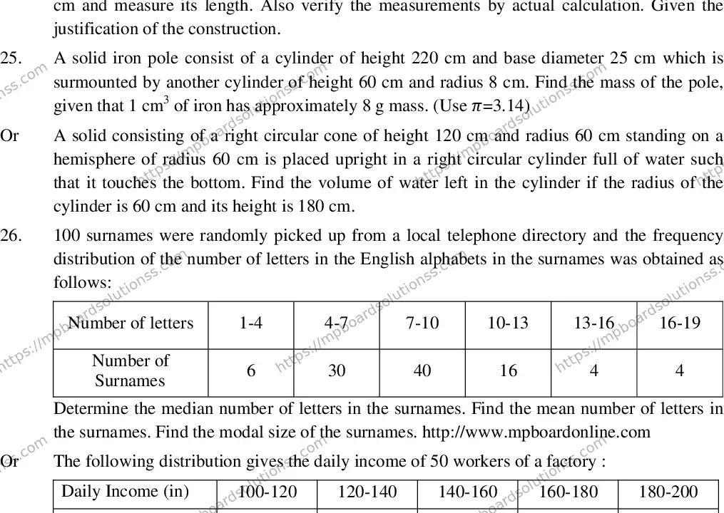 MP Board CLASS 10 EM-MATHEMATICS-SET-1 2020 Sample Paper Image 5
