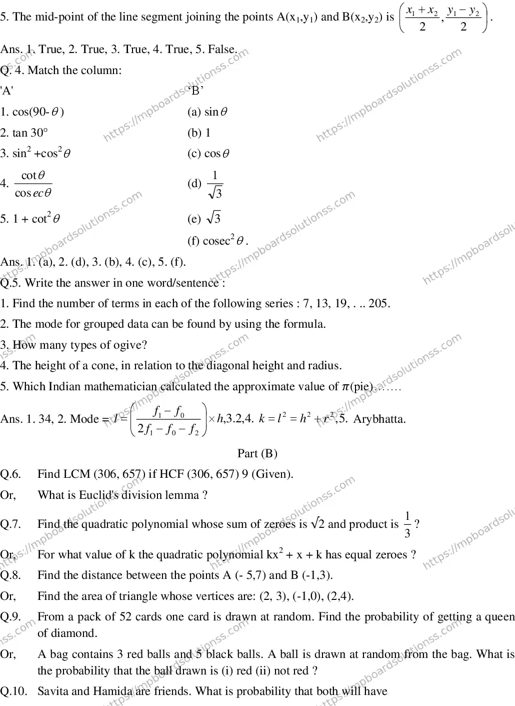 MP Board CLASS 10 EM-MATHEMATICS-SET-7 2020 Sample Paper Image 2