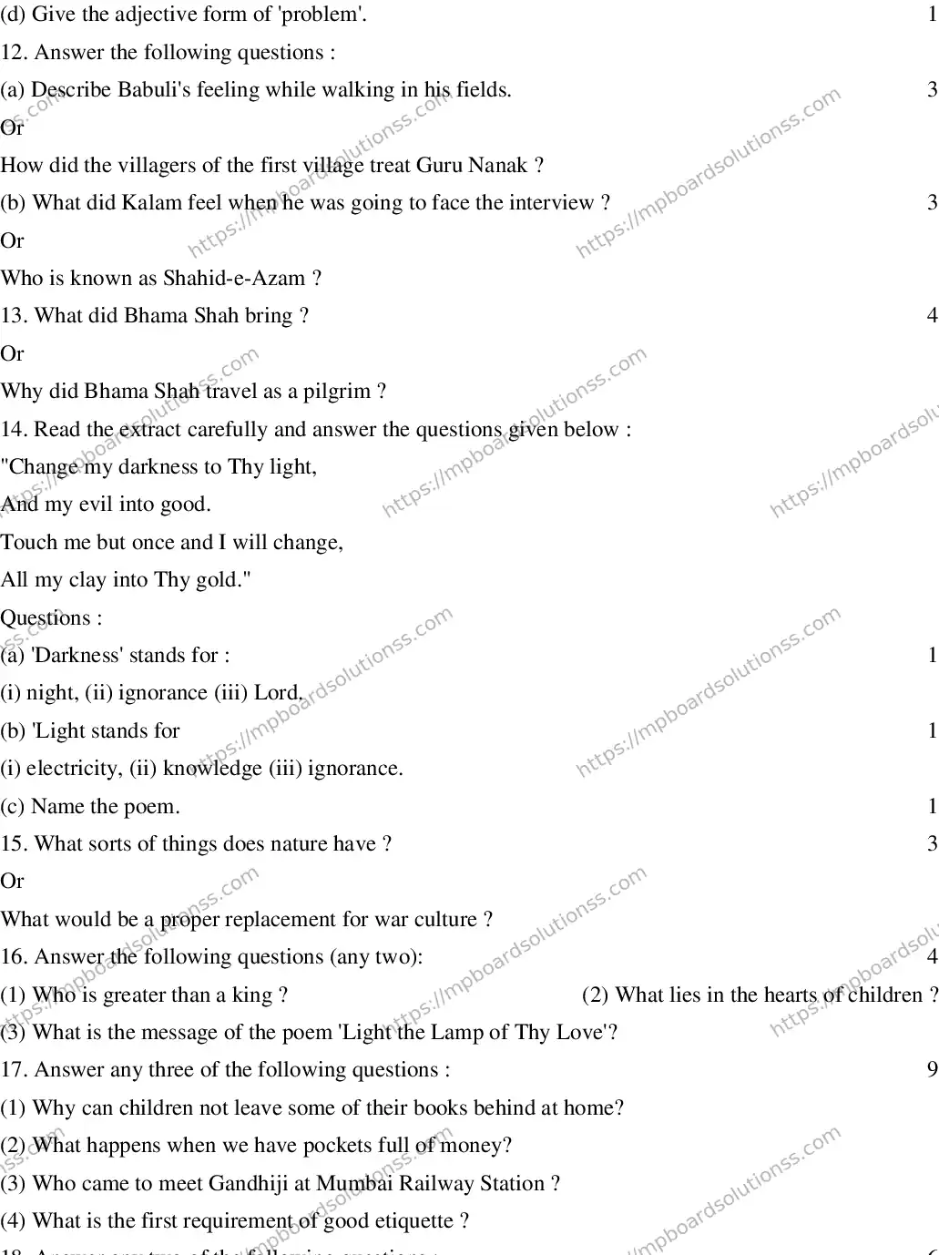 MP Board CLASS 10 ENGLISH-GENERAL-SET-3 2020 Sample Paper Image 5