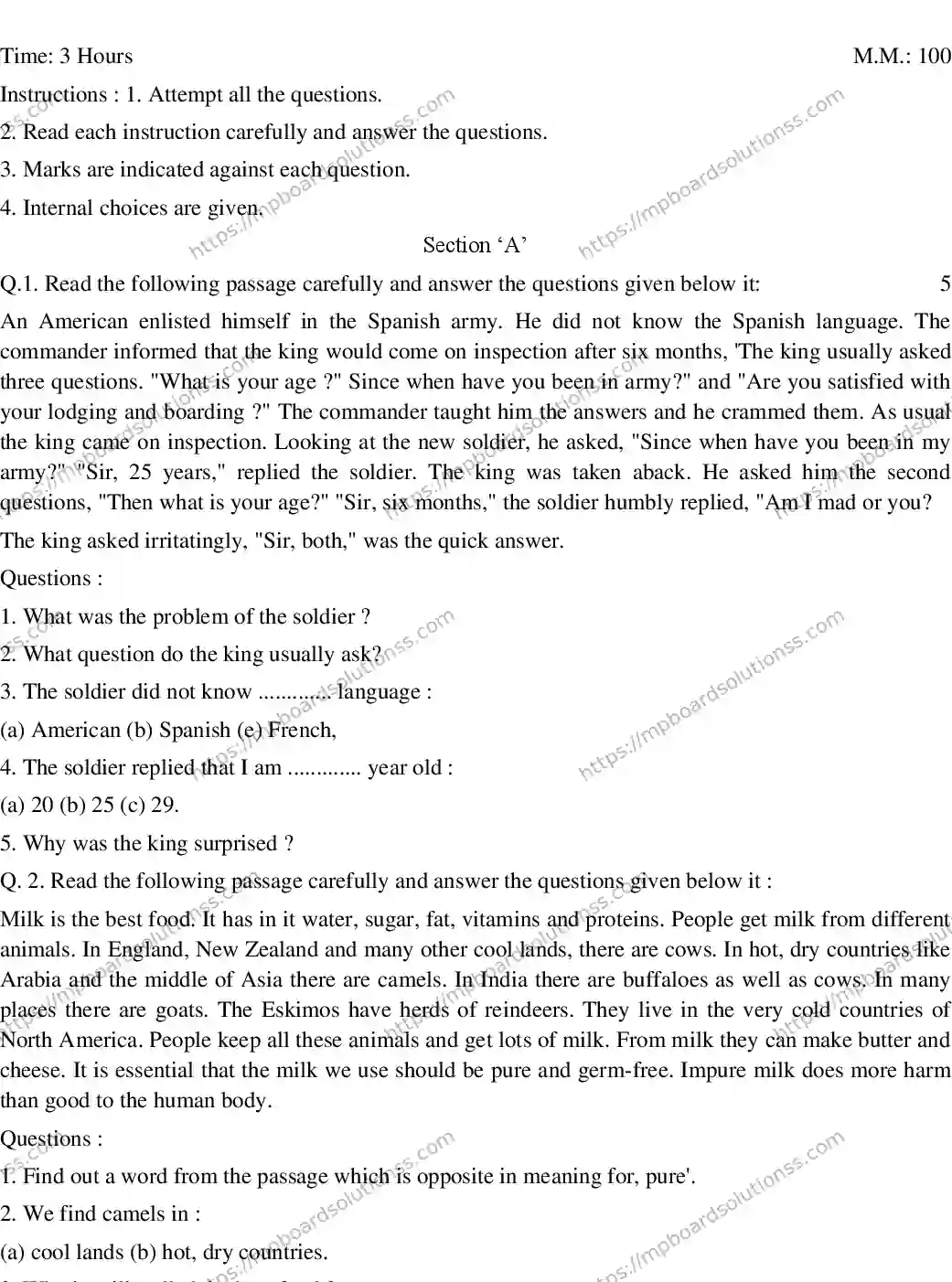 MP Board CLASS 10 ENGLISH-GENERAL-SET-8 2020 Sample Paper Image 1