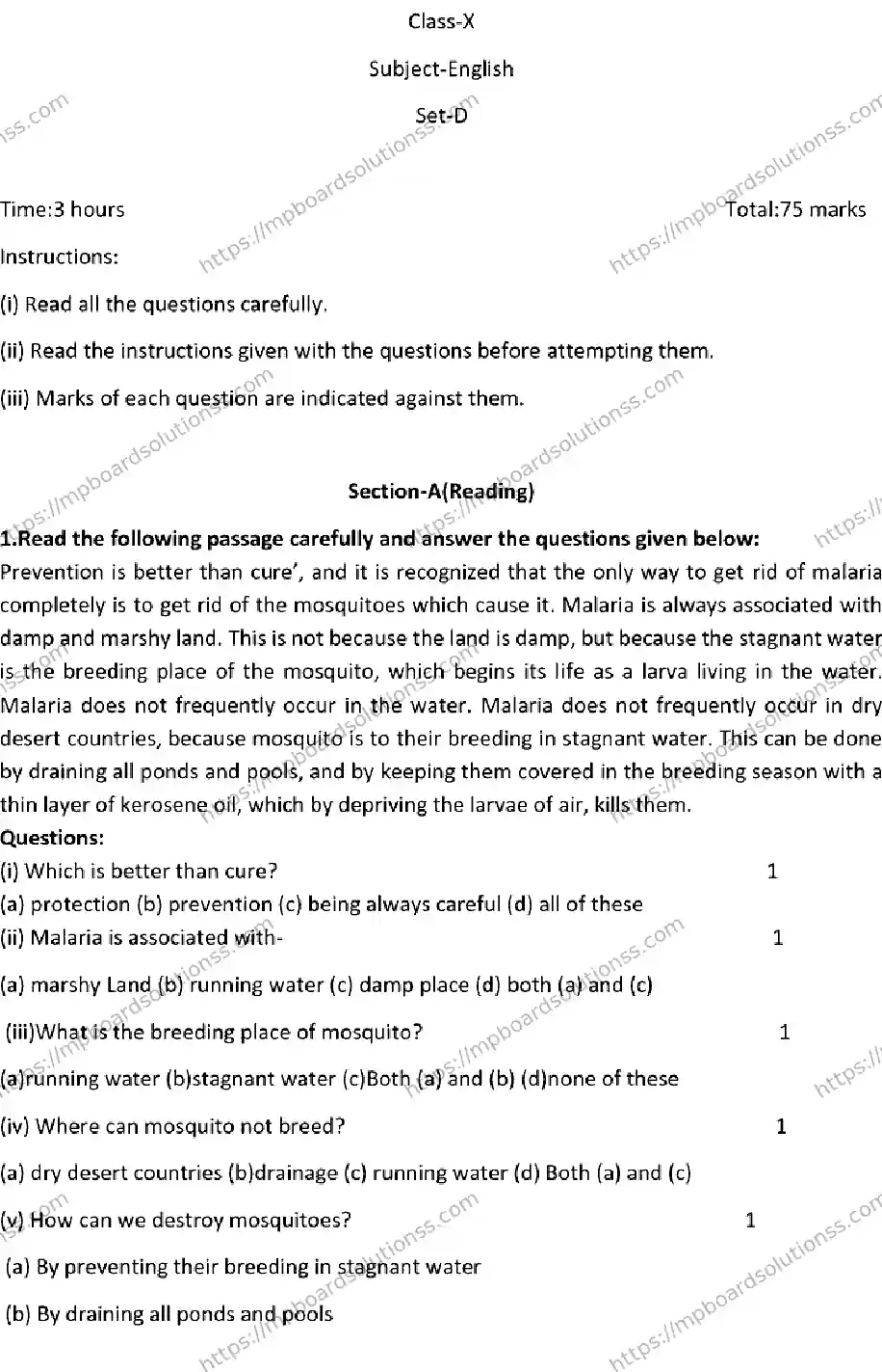 MP Board CLASS 10 ENGLISH-SET-D 2023 Sample Paper Image 1