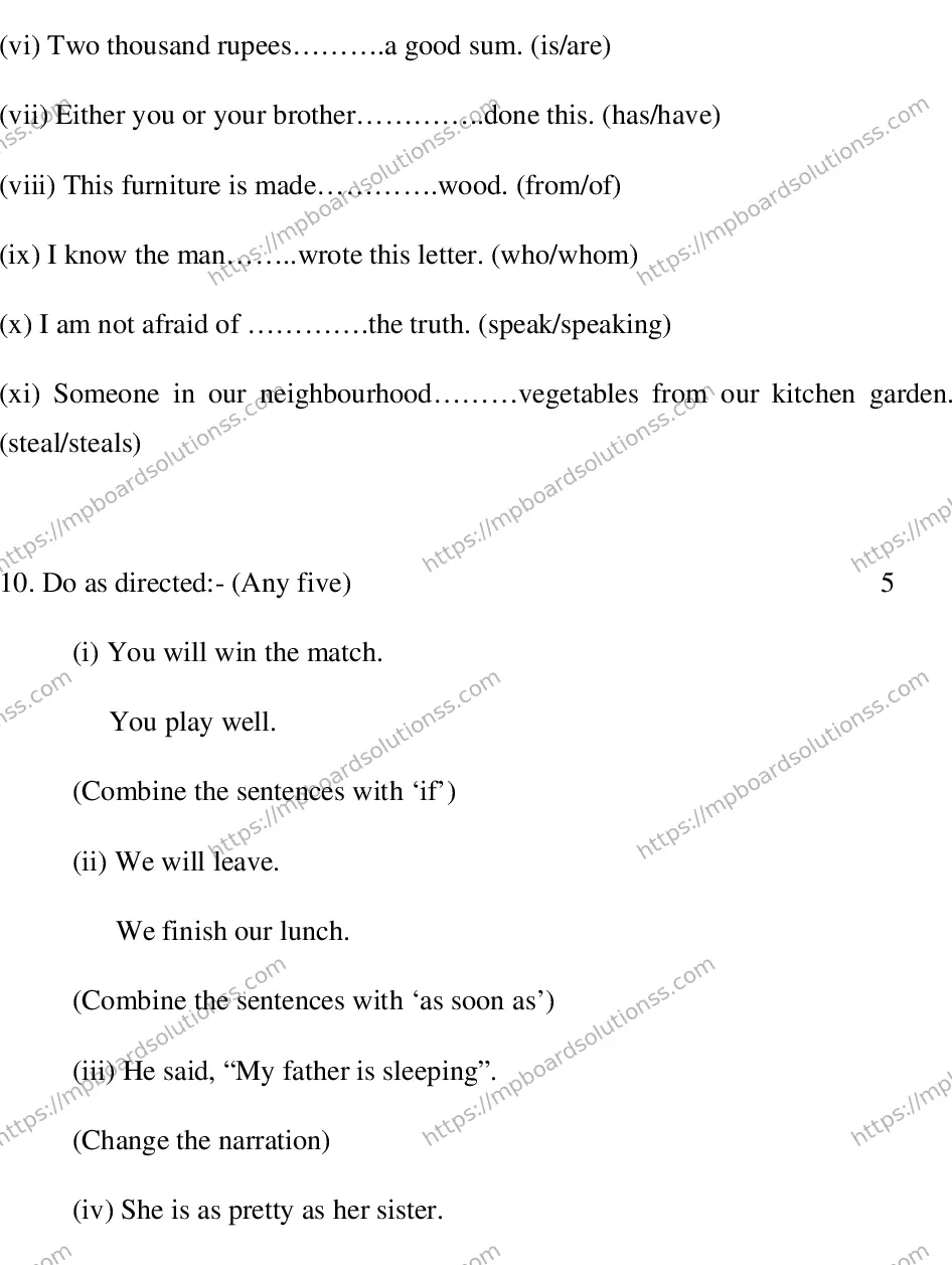 MP Board CLASS 10 ENGLISH-SPECIAL-LANGUAGE-SET-3-3 2013 Sample Paper Image 7
