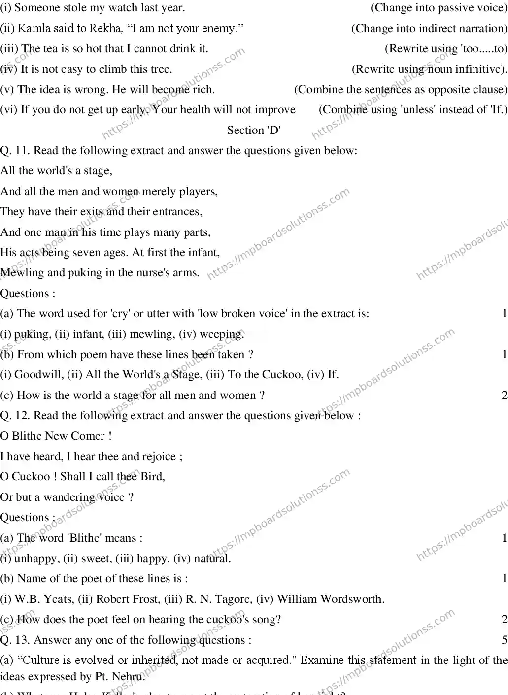 MP Board CLASS 10 ENGLISH-SPECIAL-SET-1 2020 Sample Paper Image 4