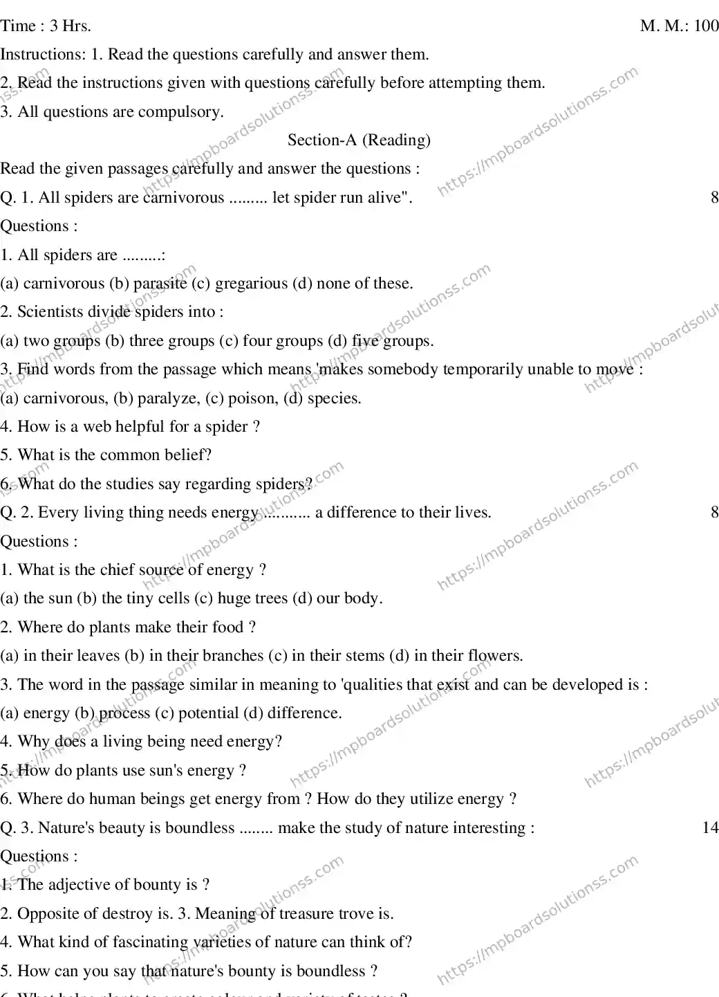 MP Board CLASS 10 ENGLISH-SPECIAL-SET-7 2020 Sample Paper Image 1