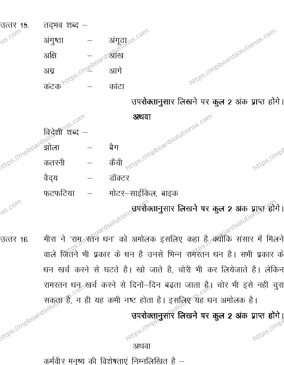 MP Board CLASS 10 HINDI-GENERAL-LANGUAGE-SET-3-3 2013 Sample Paper Image 17