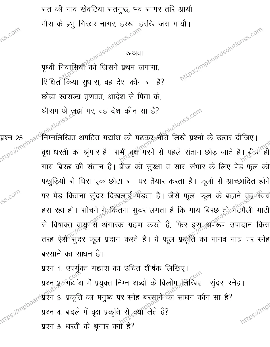 MP Board CLASS 10 HINDI-GENERAL-LANGUAGE-SET-4-3 2013 Sample Paper Image 8