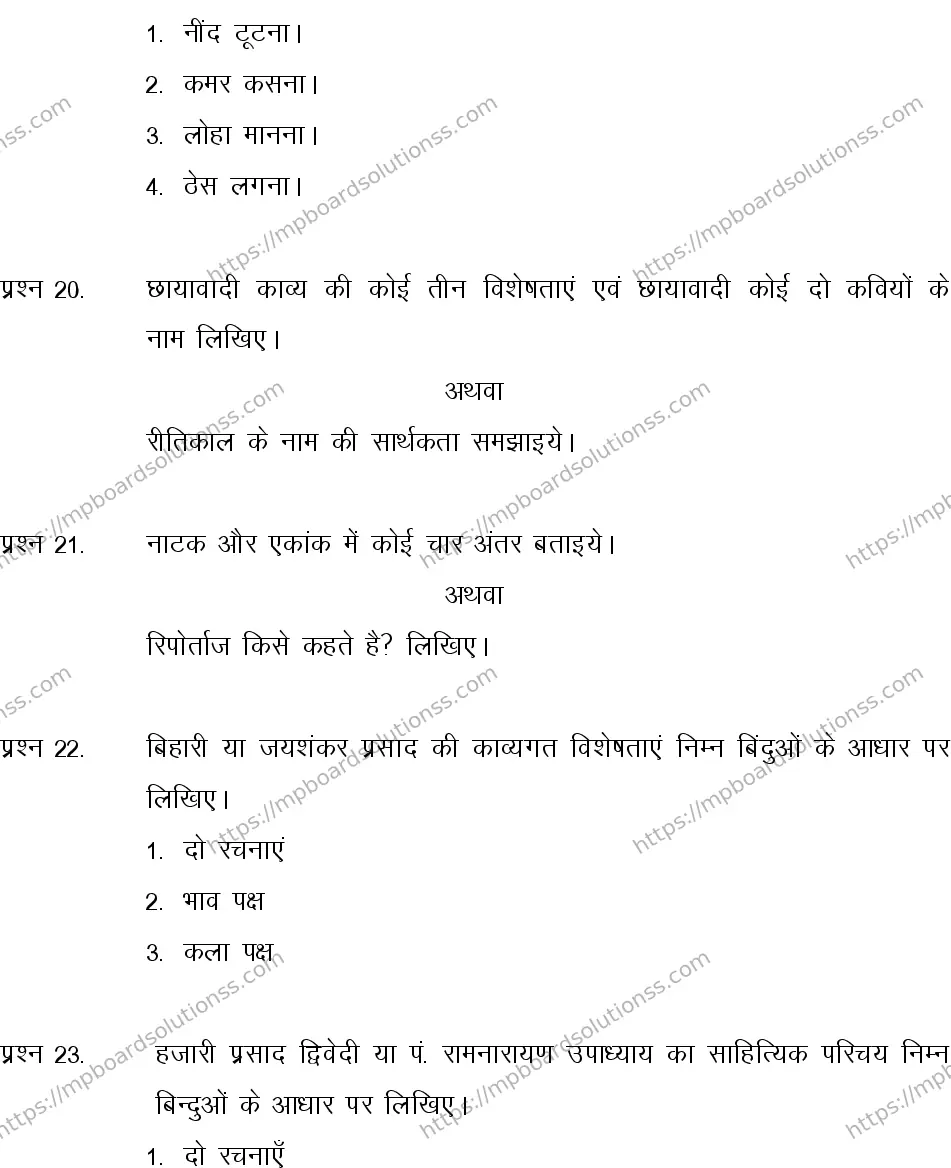 MP Board CLASS 10 HINDI-SPECIAL-LANGUAGE-SET-2-3 2013 Sample Paper Image 6