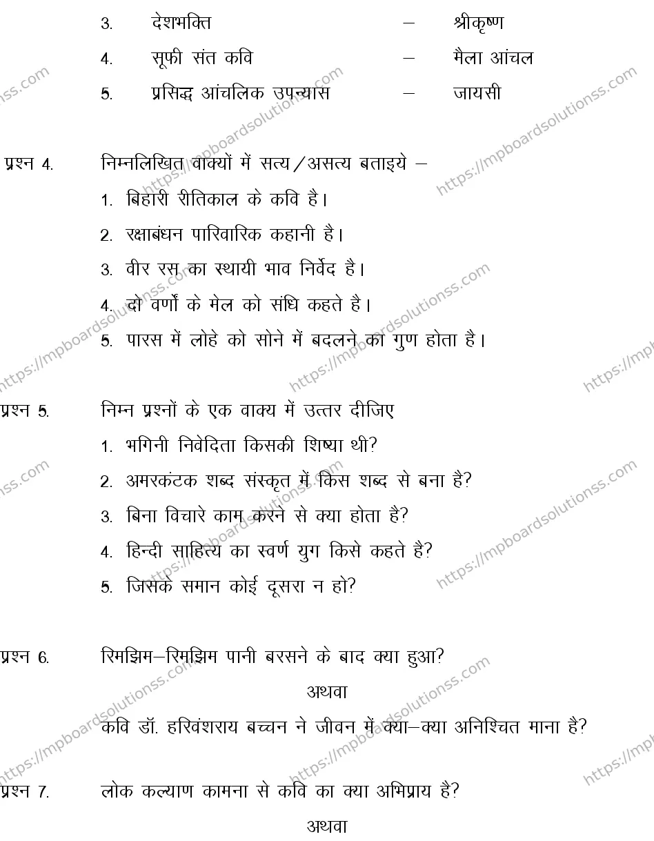 MP Board CLASS 10 HINDI-SPECIAL-LANGUAGE-SET-4-3 2013 Sample Paper Image 3