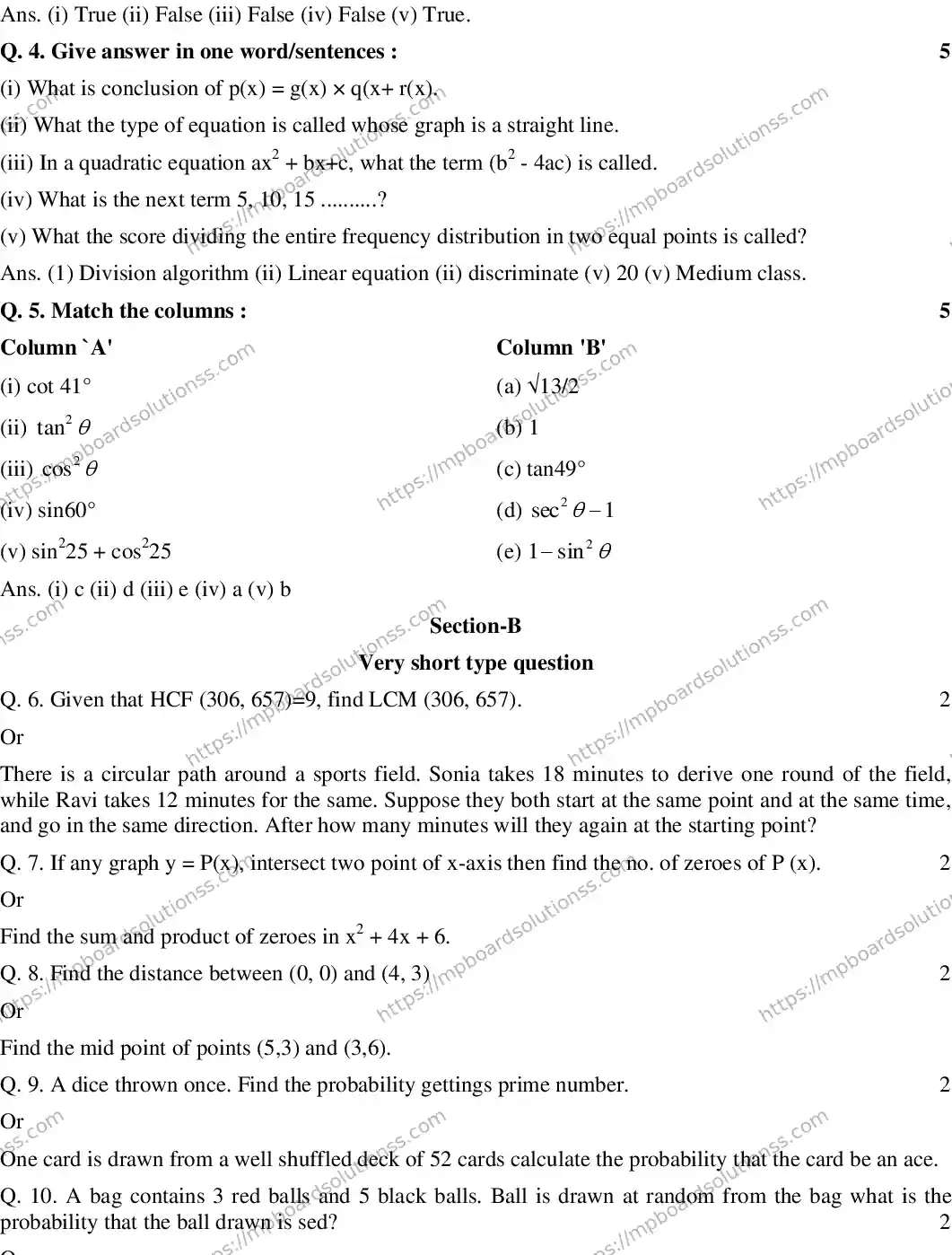MP Board CLASS 10 MATHEMATICS-(ENGLISH)-23 2020 Sample Paper Image 2