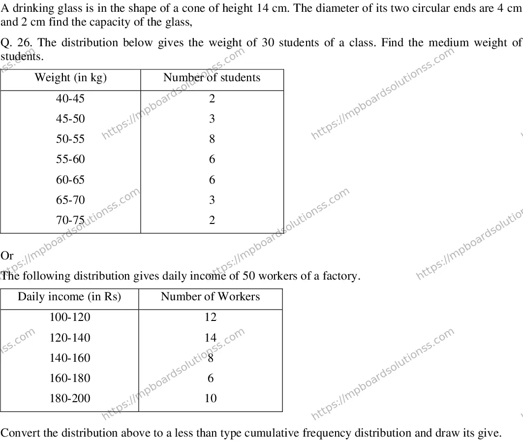 MP Board CLASS 10 MATHEMATICS-(ENGLISH)-23 2020 Sample Paper Image 5