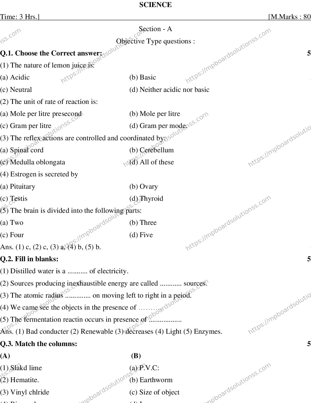 MP Board CLASS 10 SCIENCE-(ENGLISH)-23 2020 Sample Paper Image 1