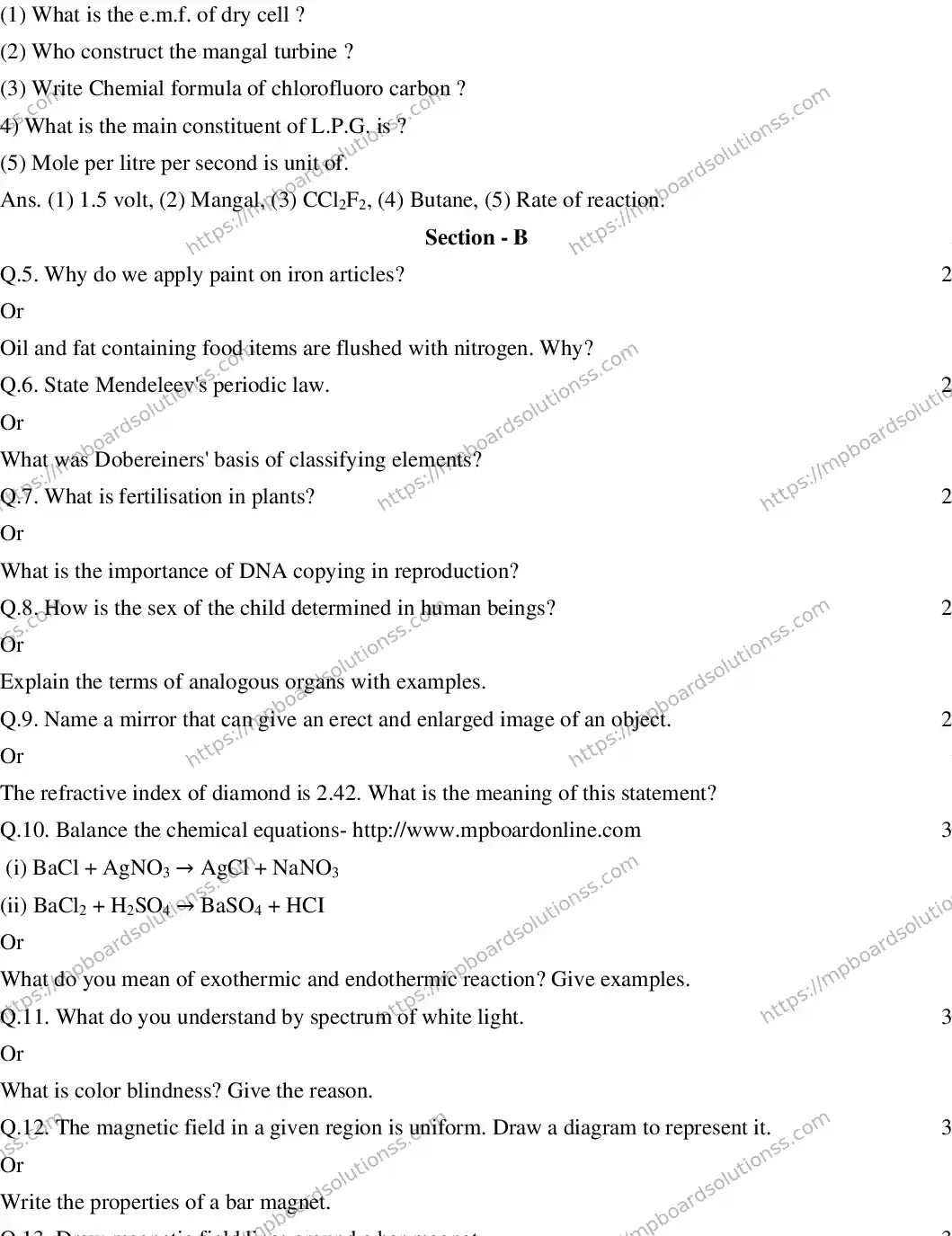 MP Board CLASS 10 SCIENCE-(ENGLISH)-23 2020 Sample Paper Image 2