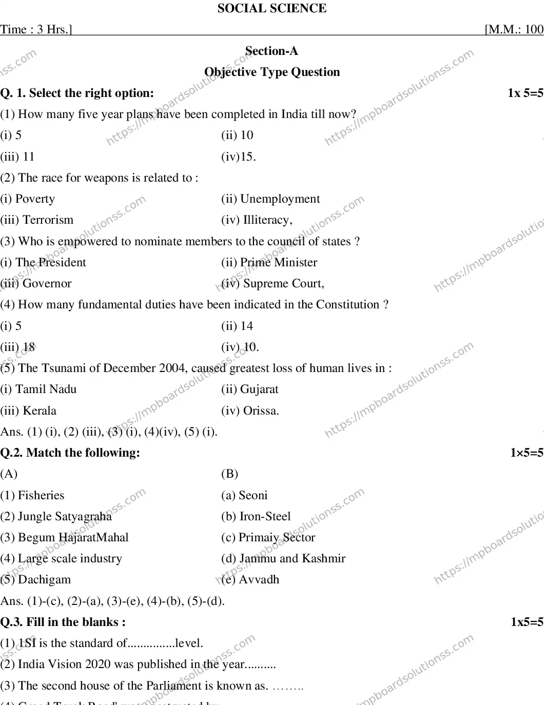 MP Board CLASS 10 SOCIAL-SCIENCE-(ENGLISH)-23 2020 Sample Paper Image 1