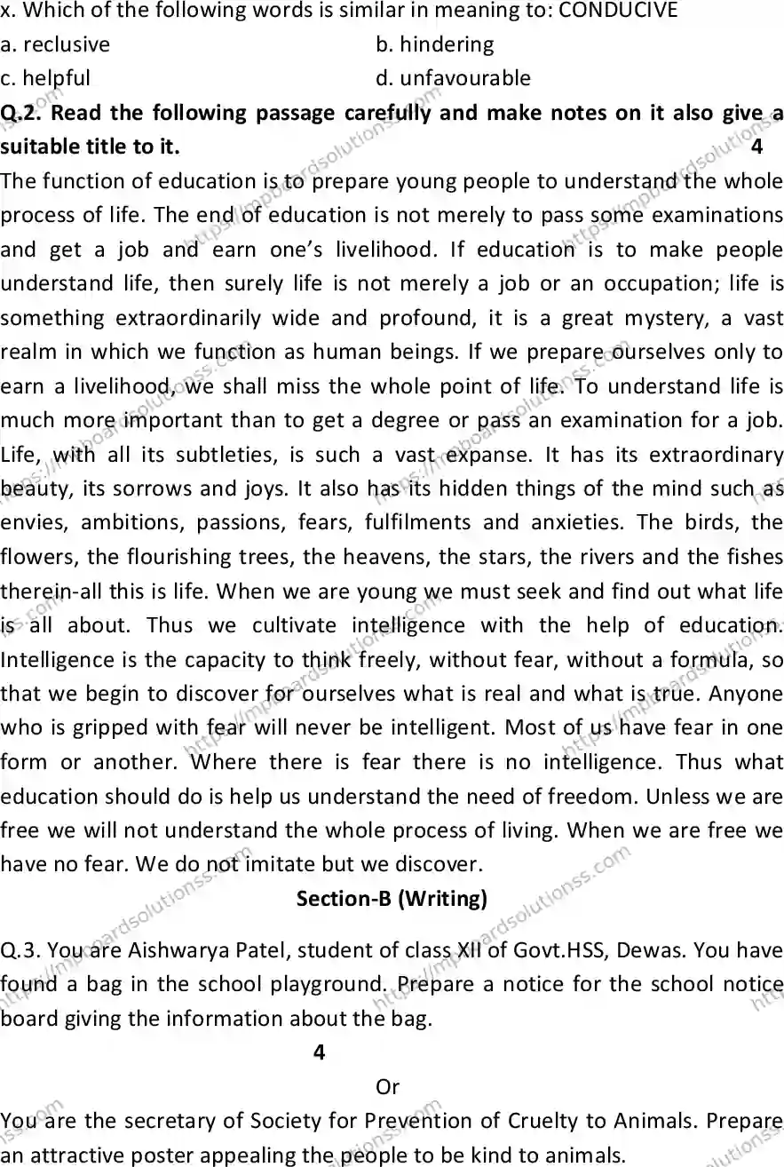 MP Board Class 12 English 2023 Sample Paper Image 4