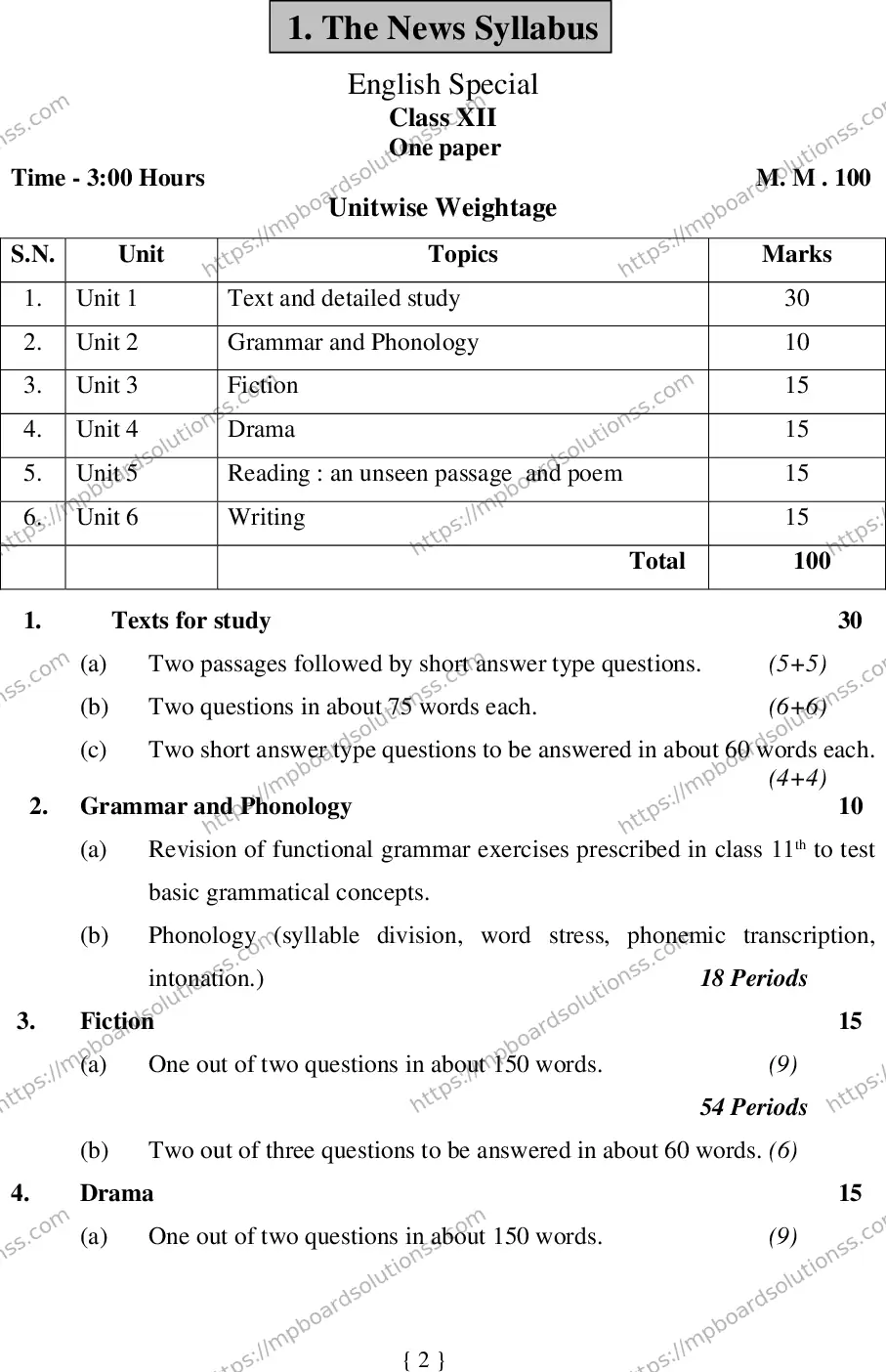 MP Board Class 12 English Special 2020 Sample Paper Image 2