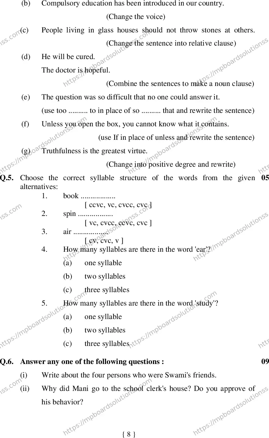 MP Board Class 12 English Special 2020 Sample Paper Image 8