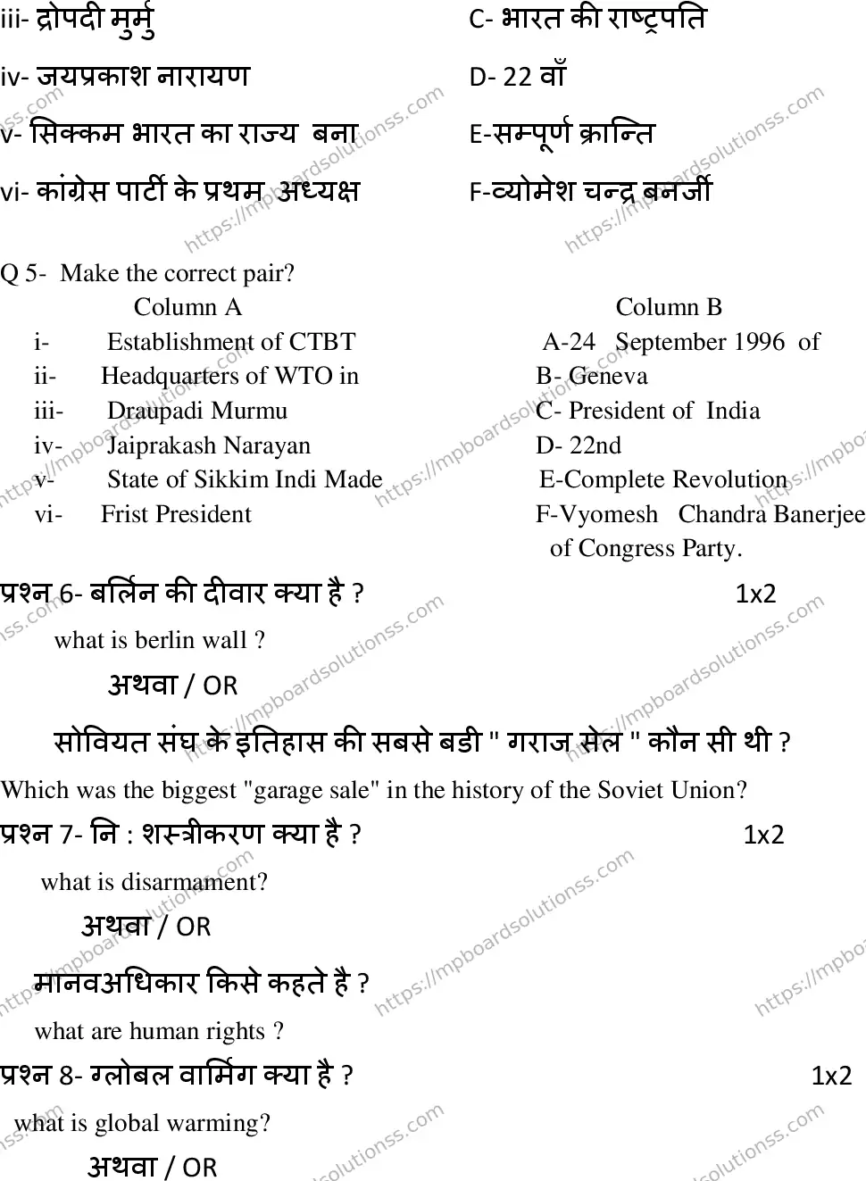 MP Board Class 12 Political Science 2023 Sample Paper Image 6